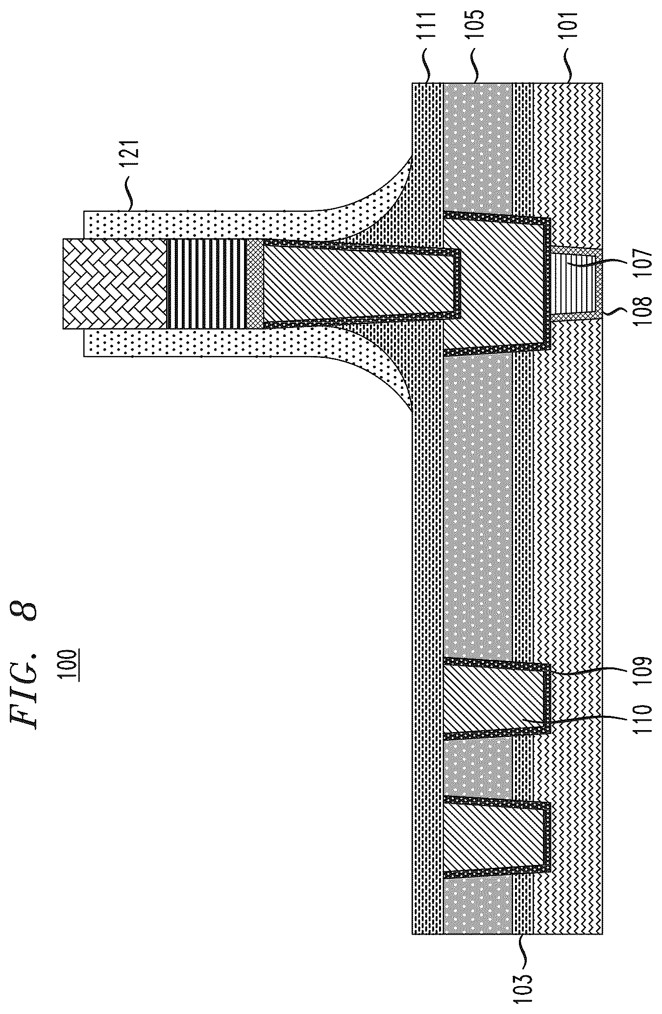 Patent US12120963 Figure 8 – Contact structure formation for memory devices