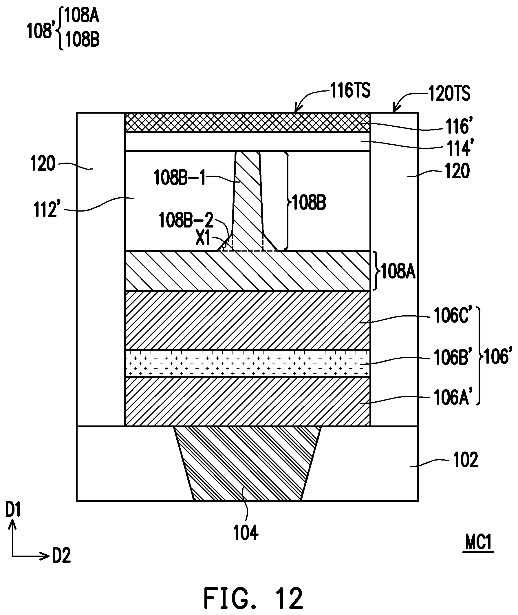 Patent US12120968 Figure 11 – Semiconductor device, memory cell including connecting structure having base portion and pillar portion, and method of forming the same
