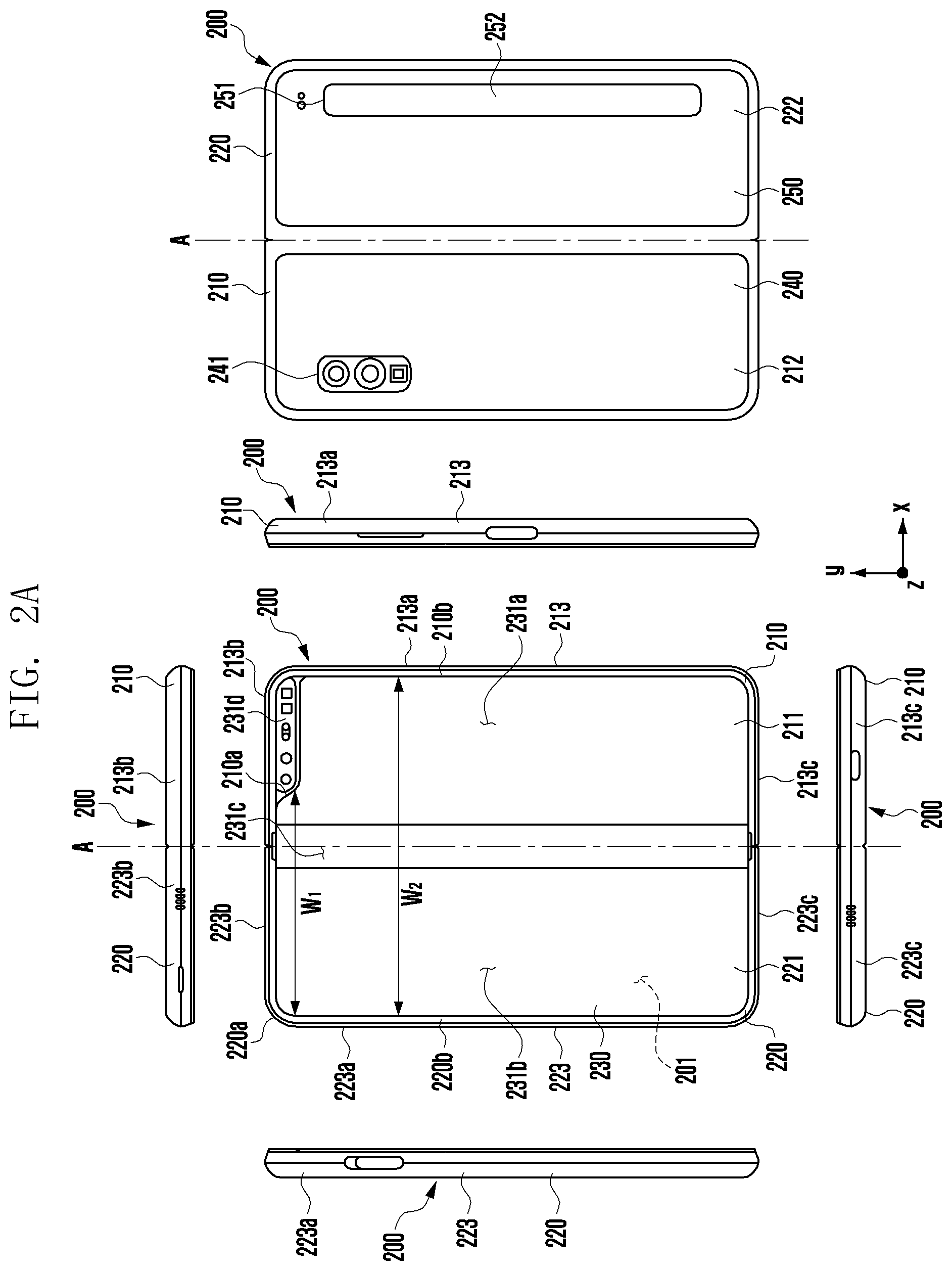Patent US12126050 Figure 2 – Foldable battery, and electronic device including same