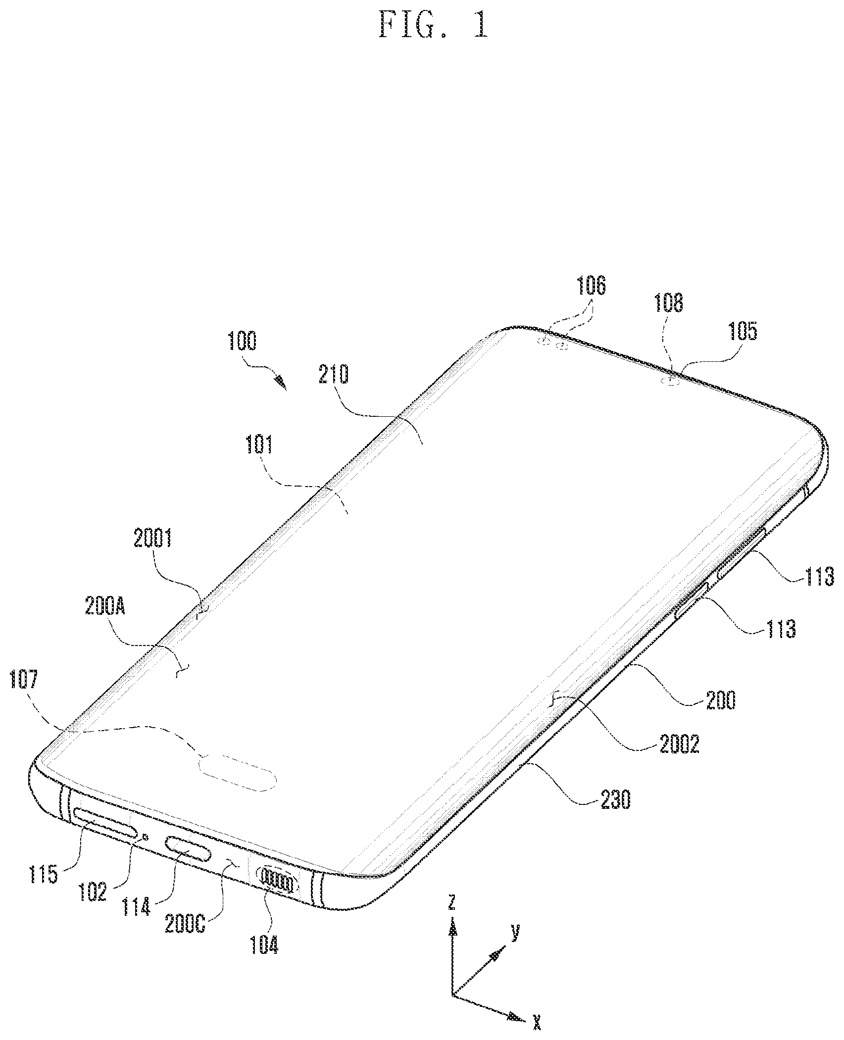 Patent US12126122 — Electronic device including interface terminal having outer shell and bracket — Figure 1