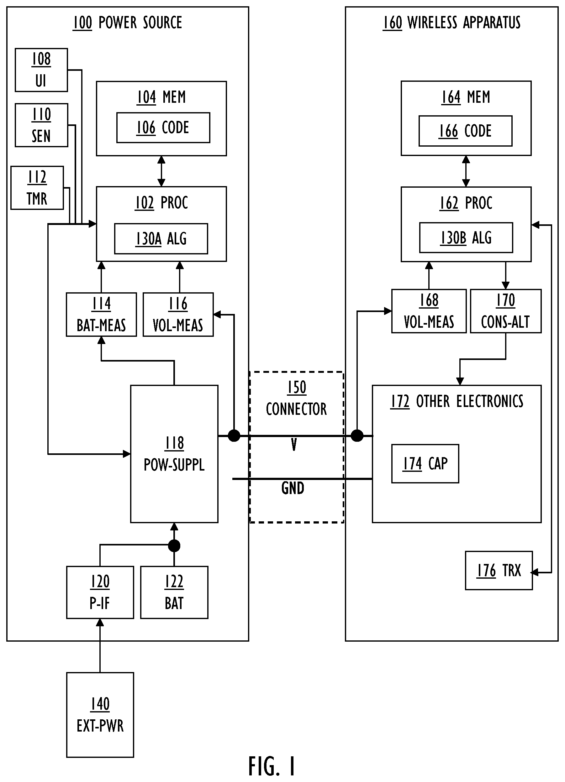 Patent US12126189 — Data transmission between power source and wireless apparatus — Figure 1