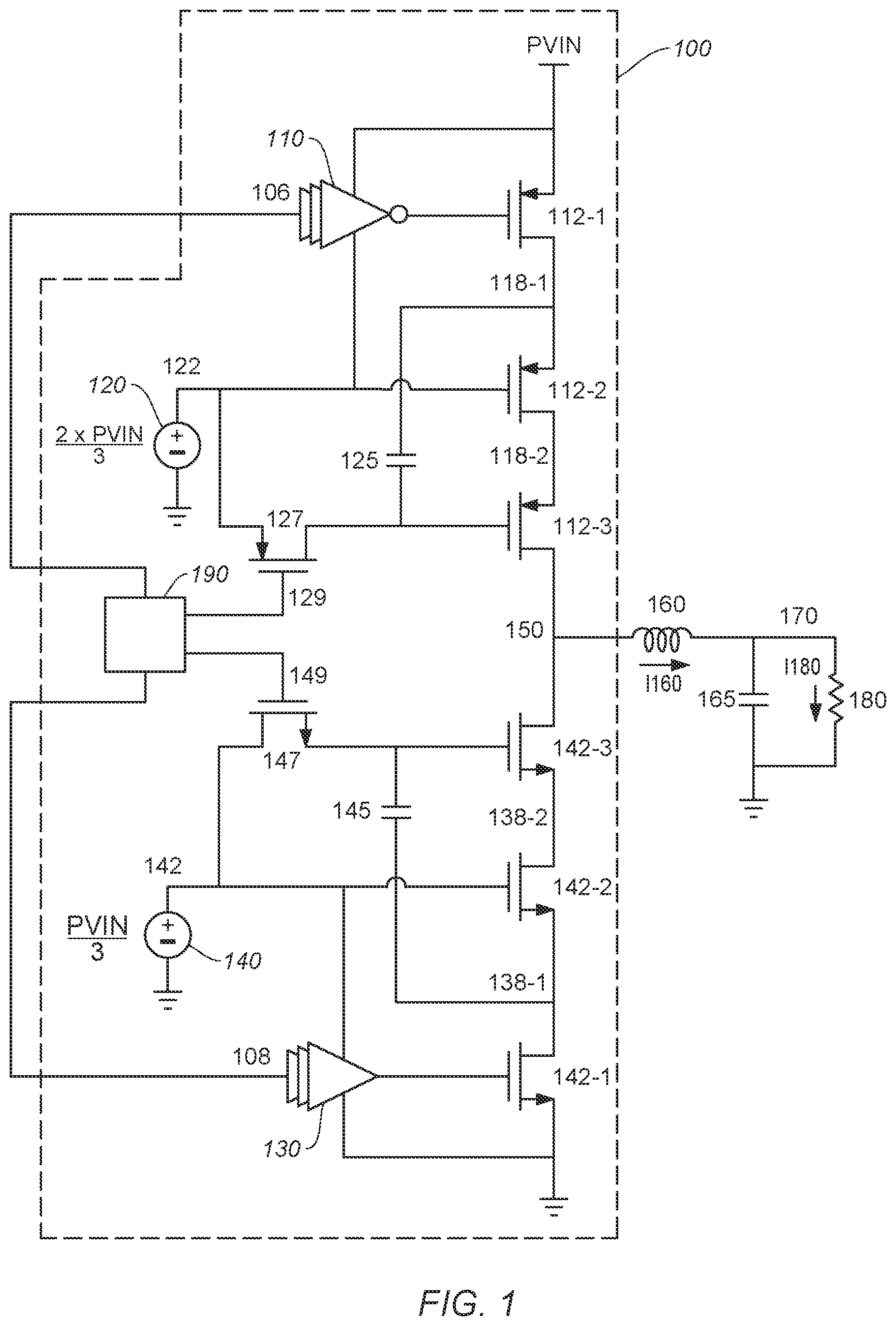 Patent US12126259 — High voltage stage for switching regulator — Figure 1