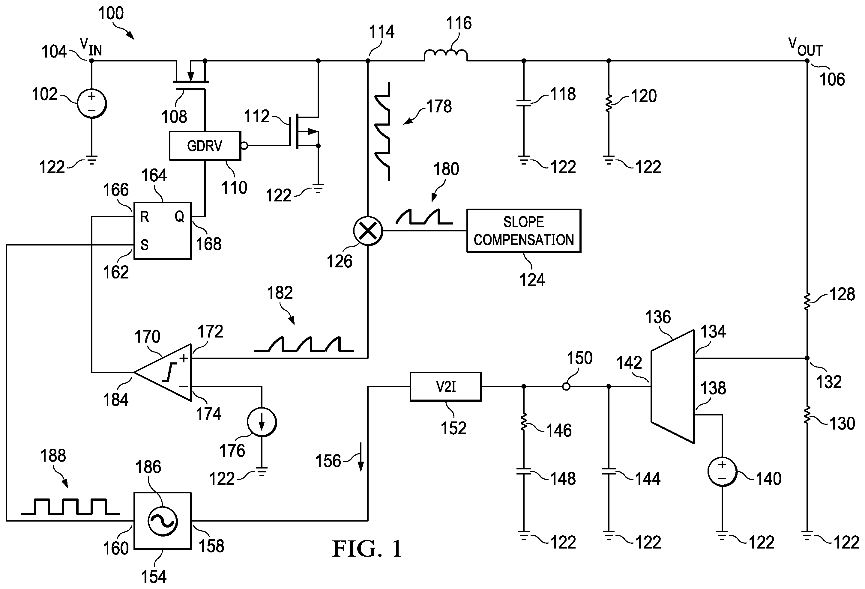 Patent US12126260 Figure 1 – Pulse skipping in oscillator-based frequency modulating DC-to-DC converters