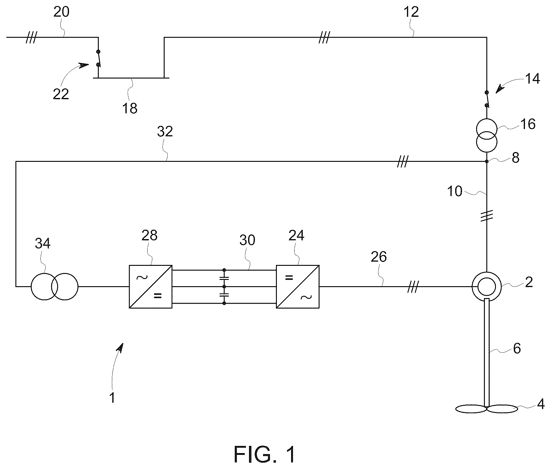 Patent US12126298 Figure 1 – Methods of operating doubly-fed induction generator systems