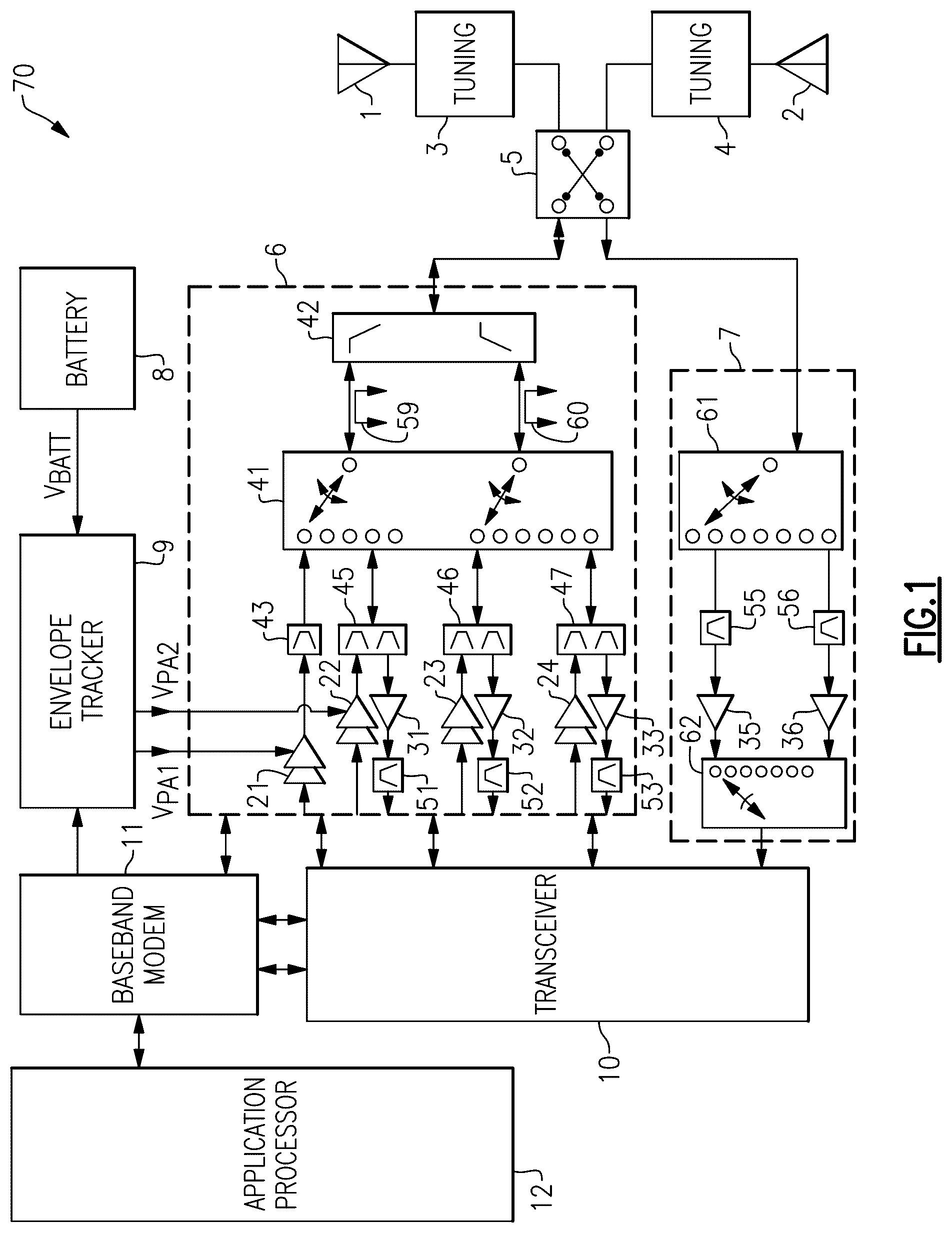 Patent US12126307 — Power amplifier modules with controllable envelope tracking noise filters — Figure 1