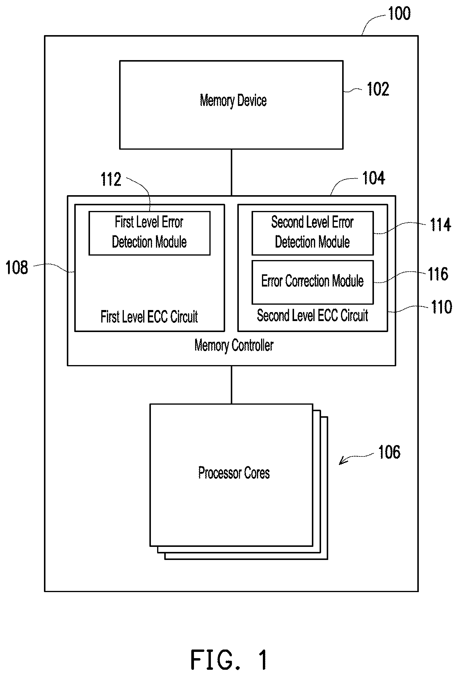 Patent US12126358 — Two-level error correcting code with sharing of check-bits — Figure 1