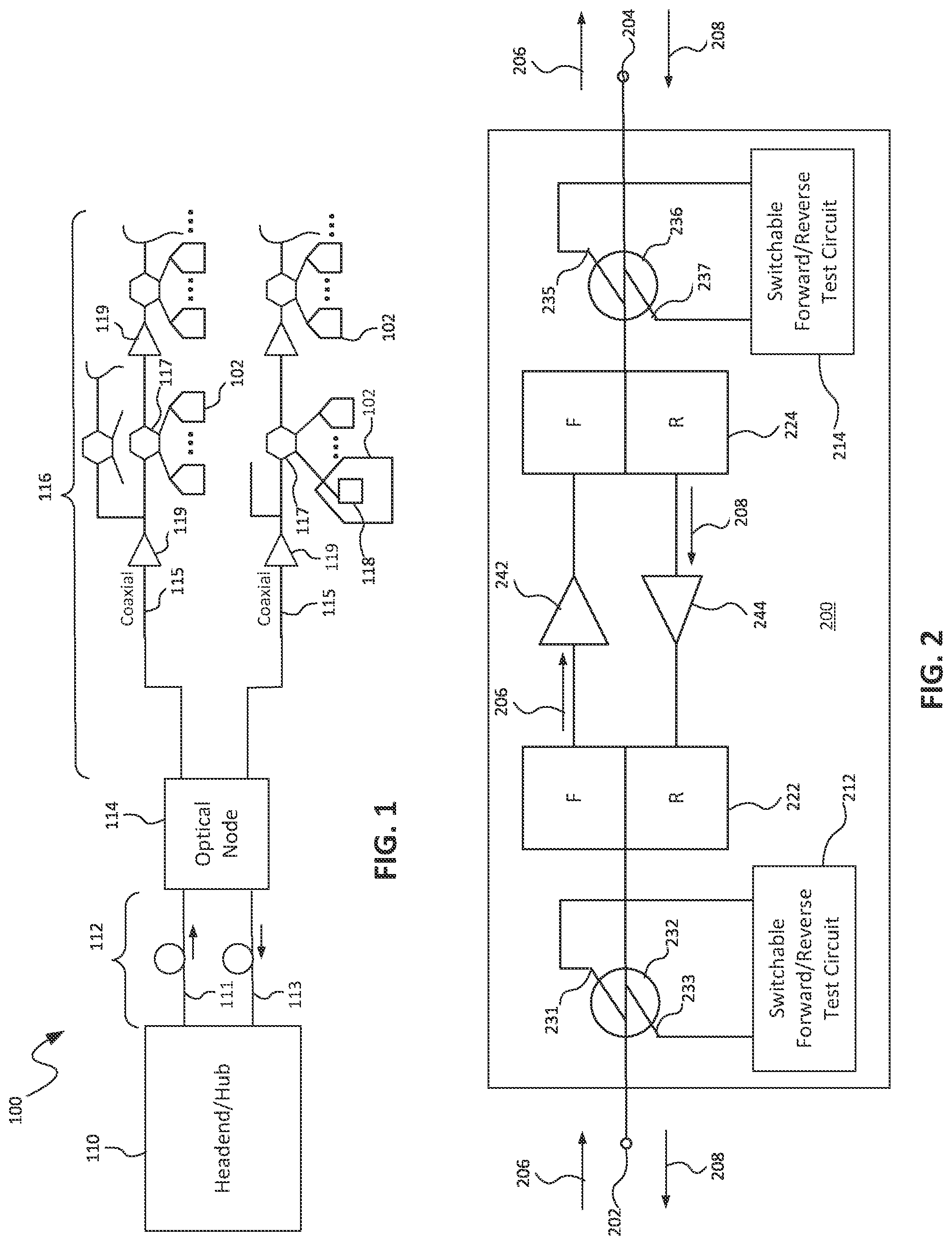 Patent US12126388 — Forward and reverse test point circuit with switchable termination for use in an RF amplifier — Figure 1
