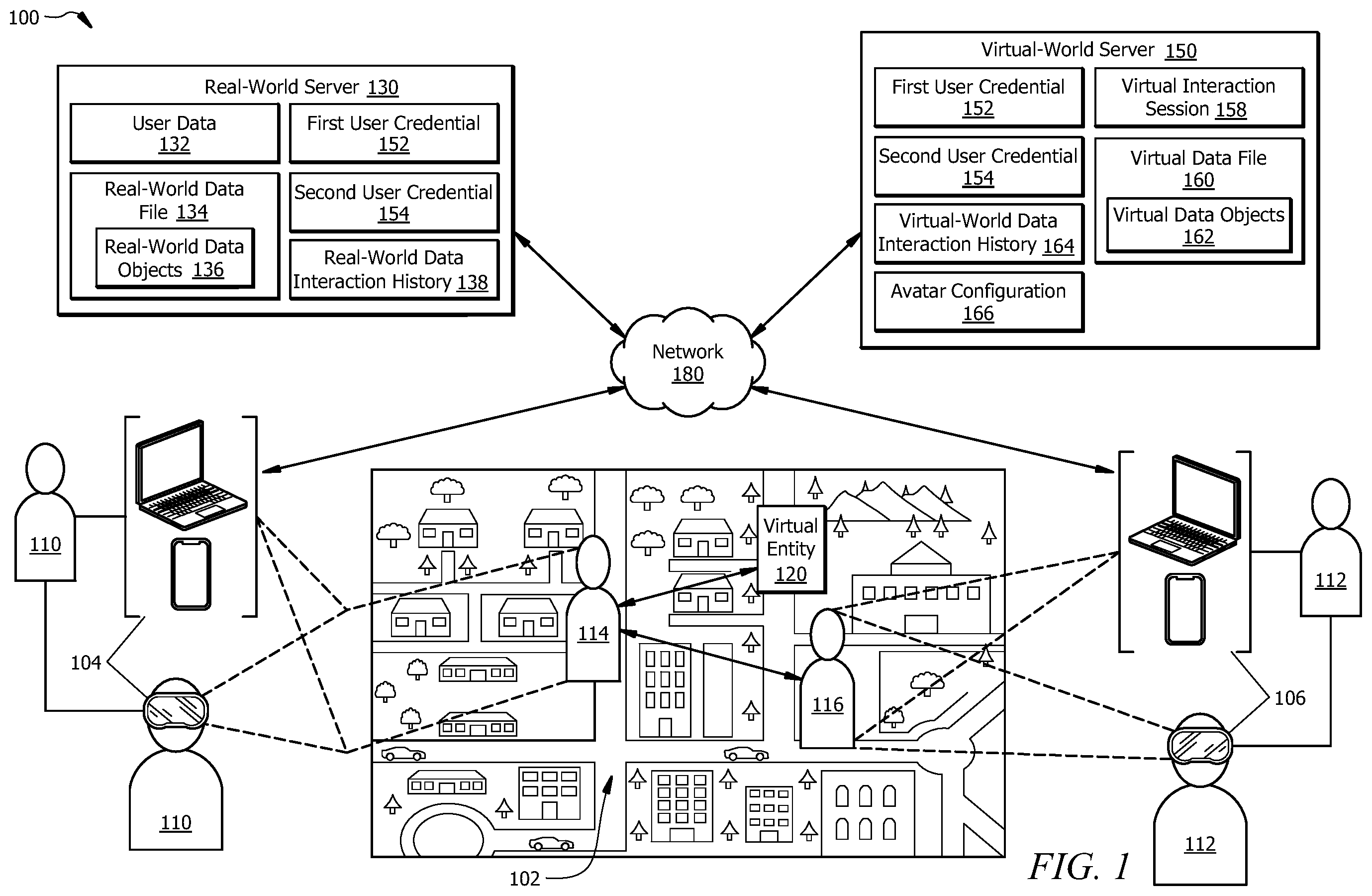 Patent US12126606 — Authenticating a virtual entity in a virtual environment — Figure 1
