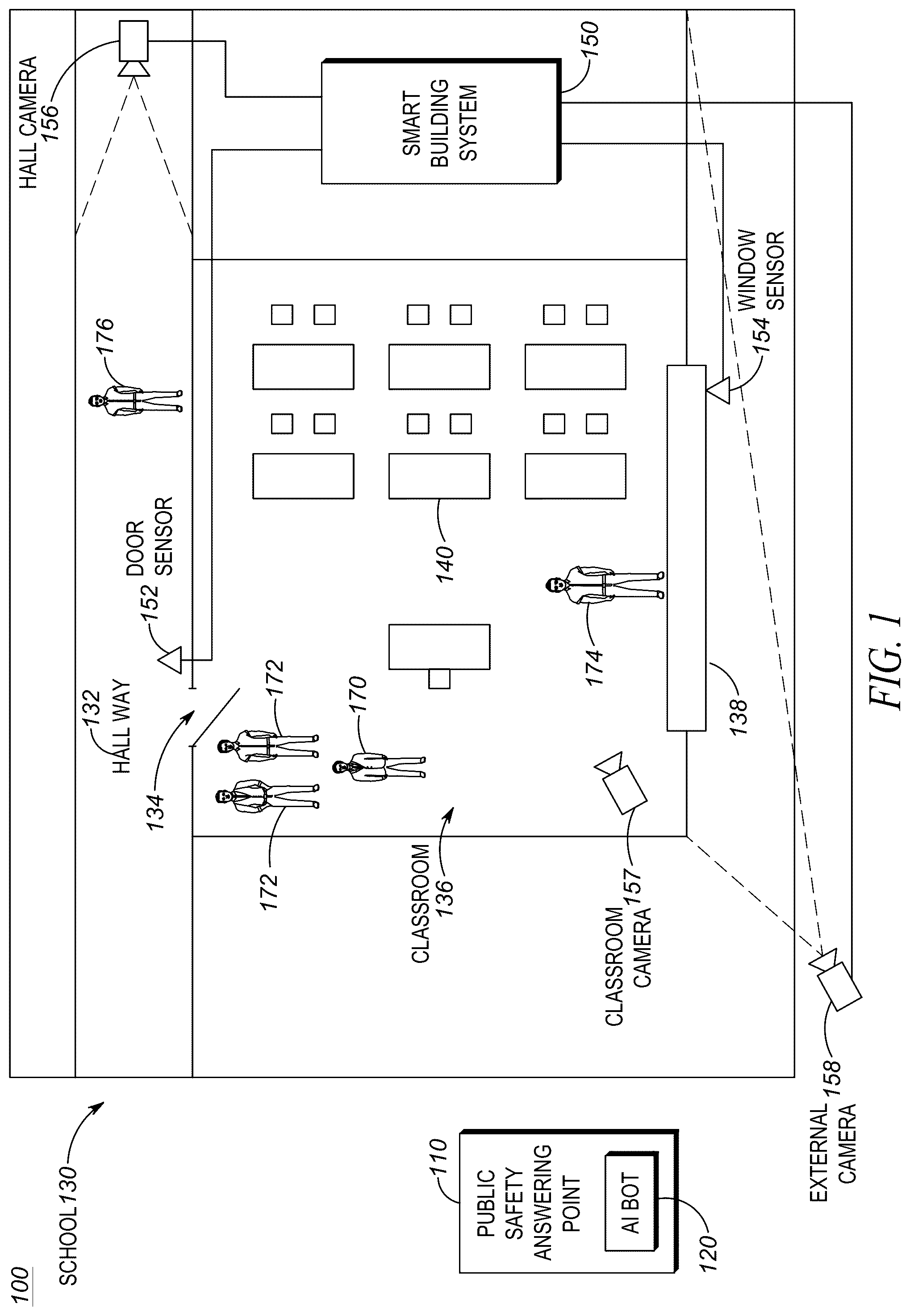 Patent US12126762 — System and method for tracking and display of compliance with instructions provided by emergency call taker — Figure 1