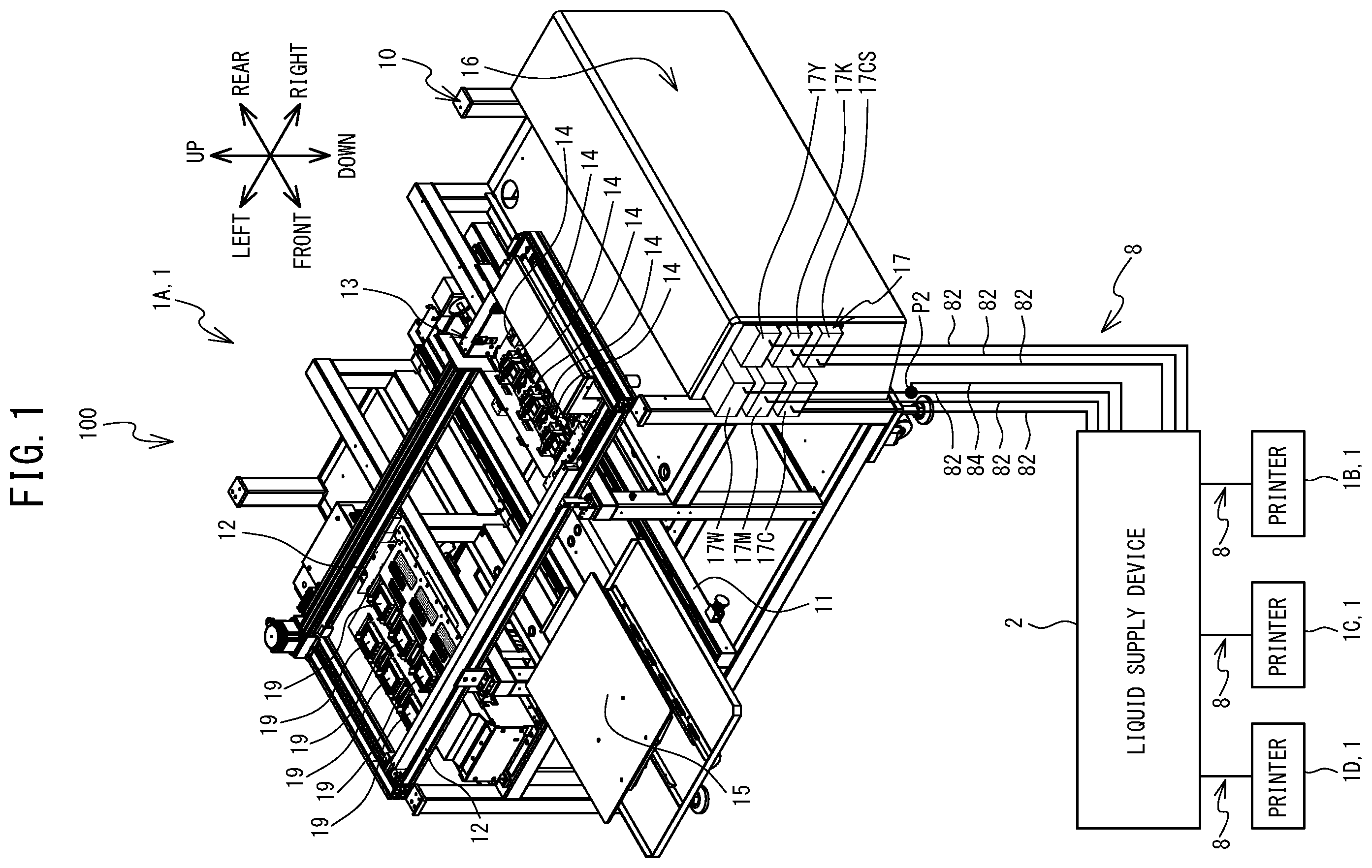 Patent US12128690 — Liquid supply system, control method, non-transitory computer-readable medium storing computer-readable instructions, and liquid supply device — Figure 1