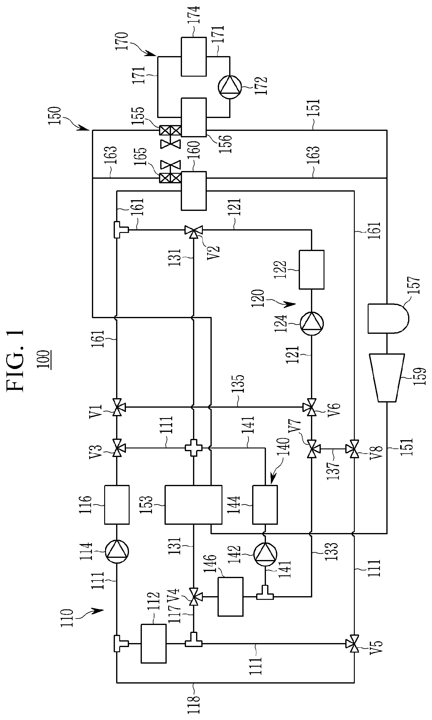 Patent US12128736 — Heat pump system for vehicle — Figure 1