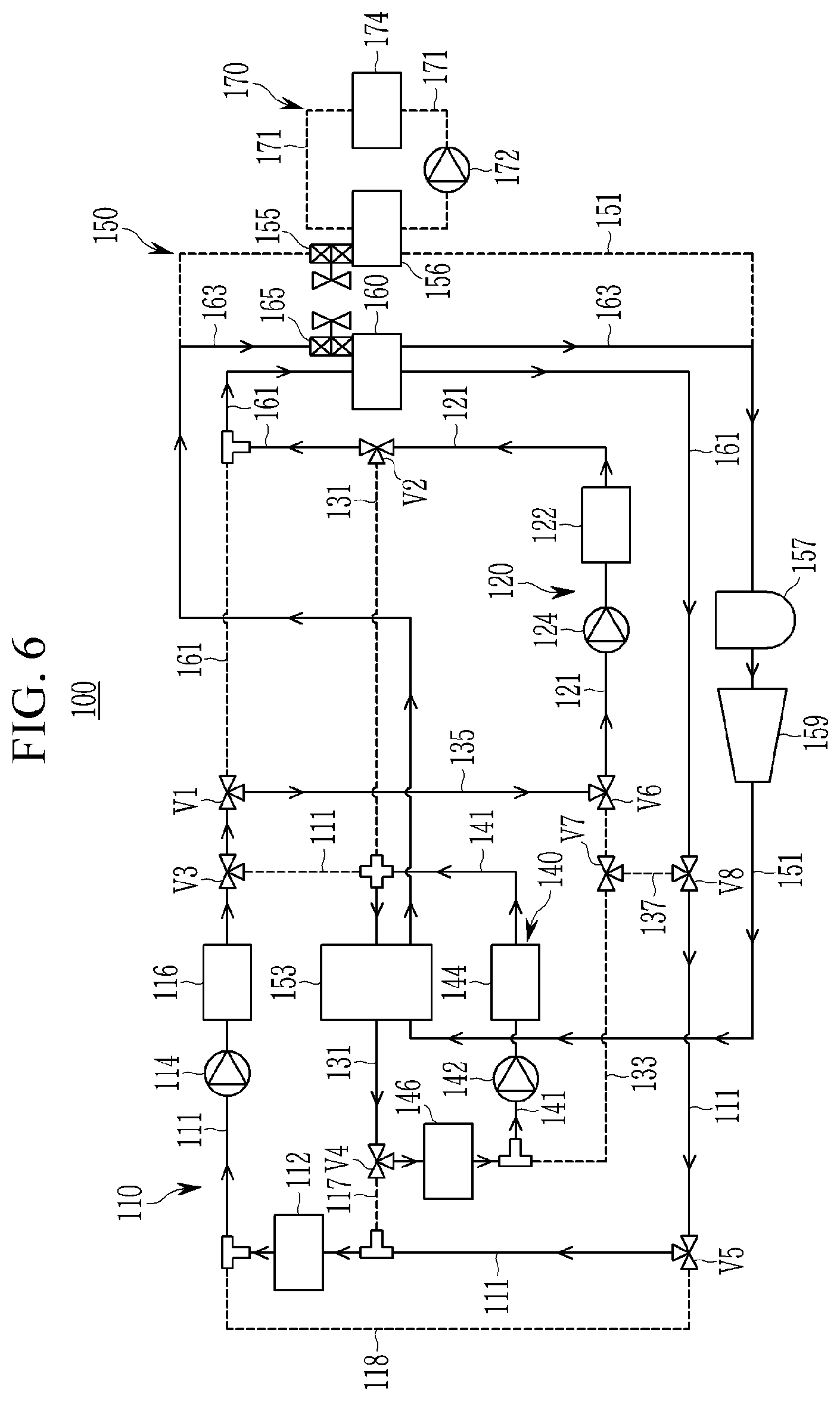Patent US12128736 Figure 6 – Heat pump system for vehicle