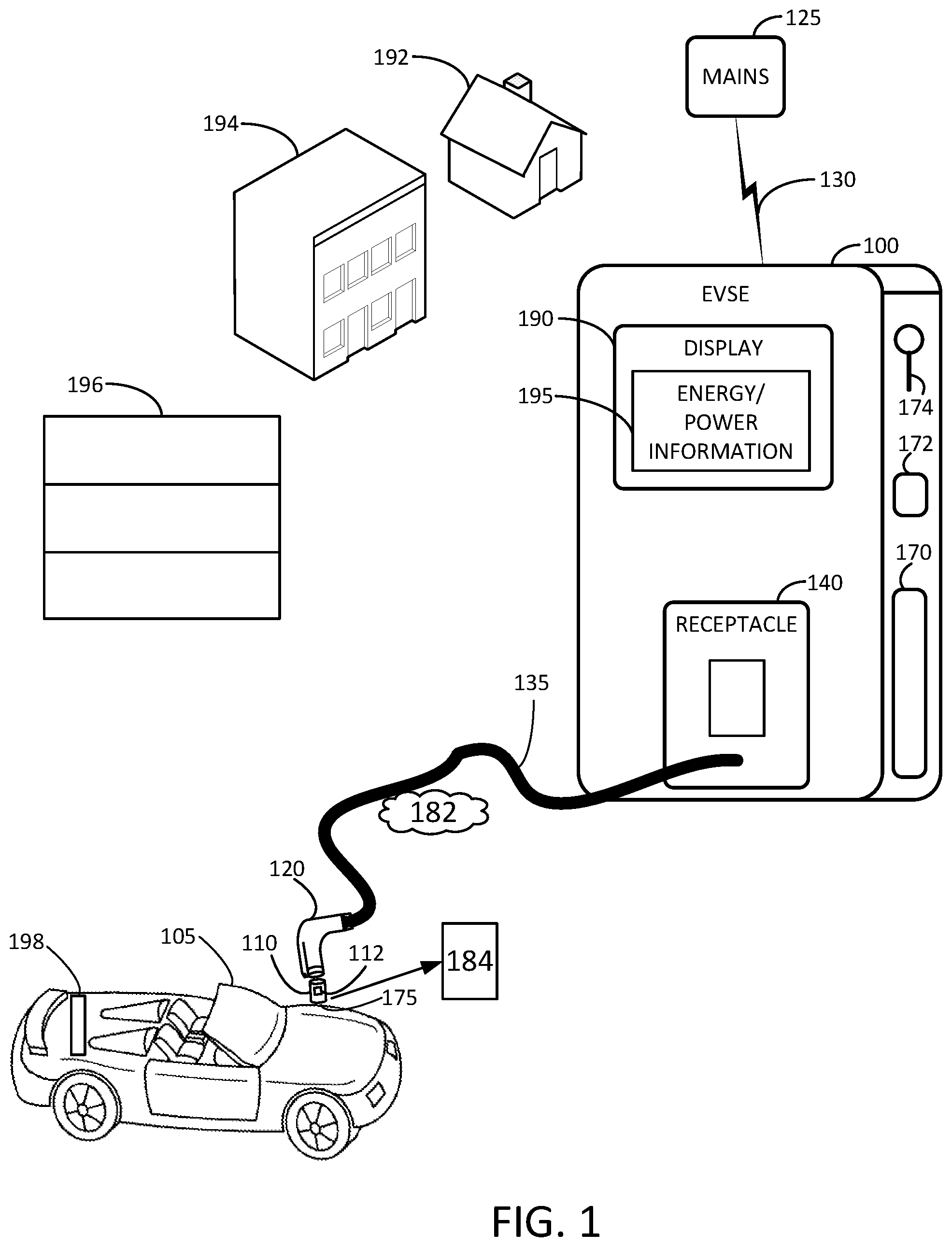 Patent US12128786 Figure 1 – Inline electric vehicle supply equipment (EVSE) electric metering device, system, and method