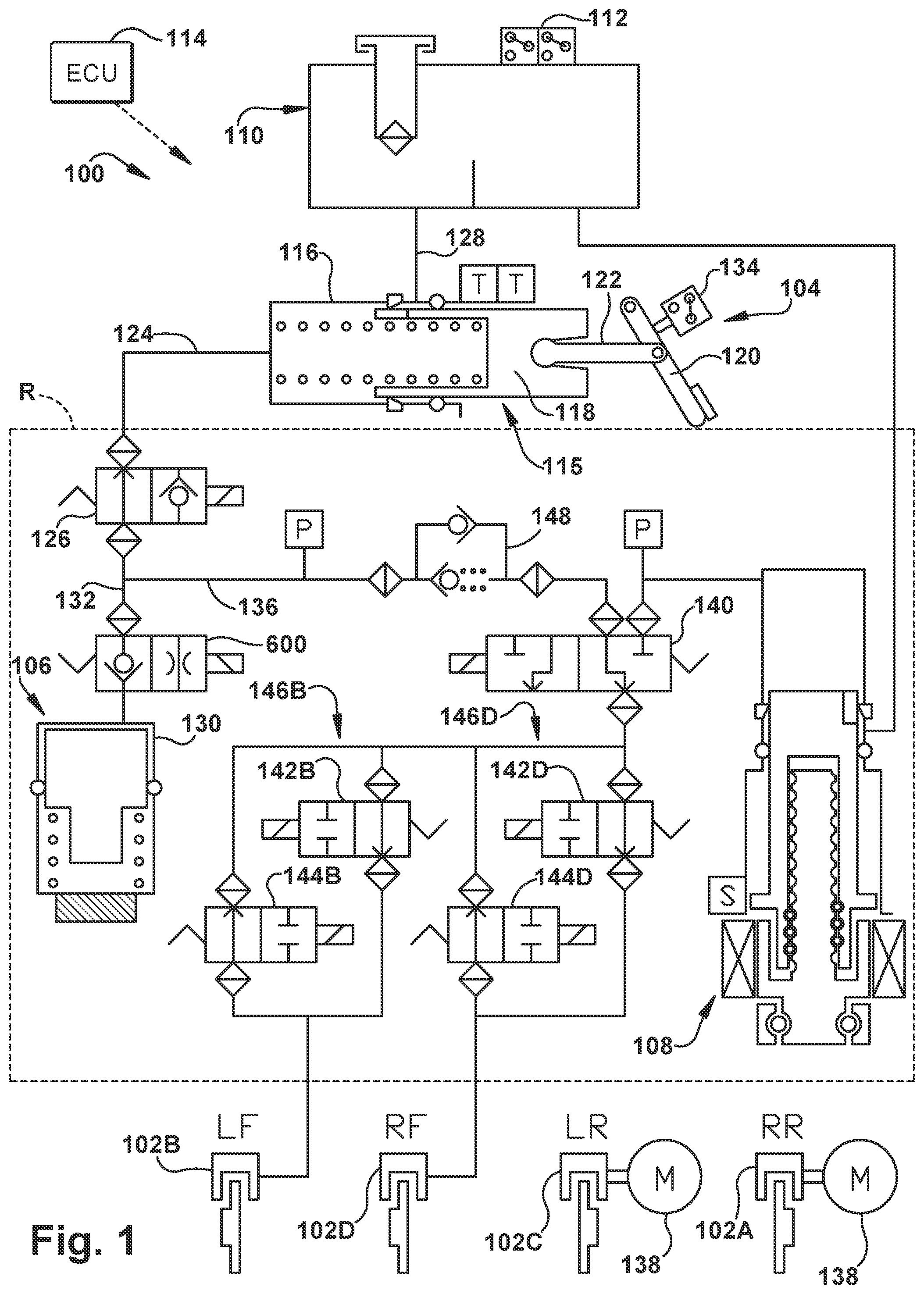 Patent US12128860 — Hydraulic brake boost — Figure 1