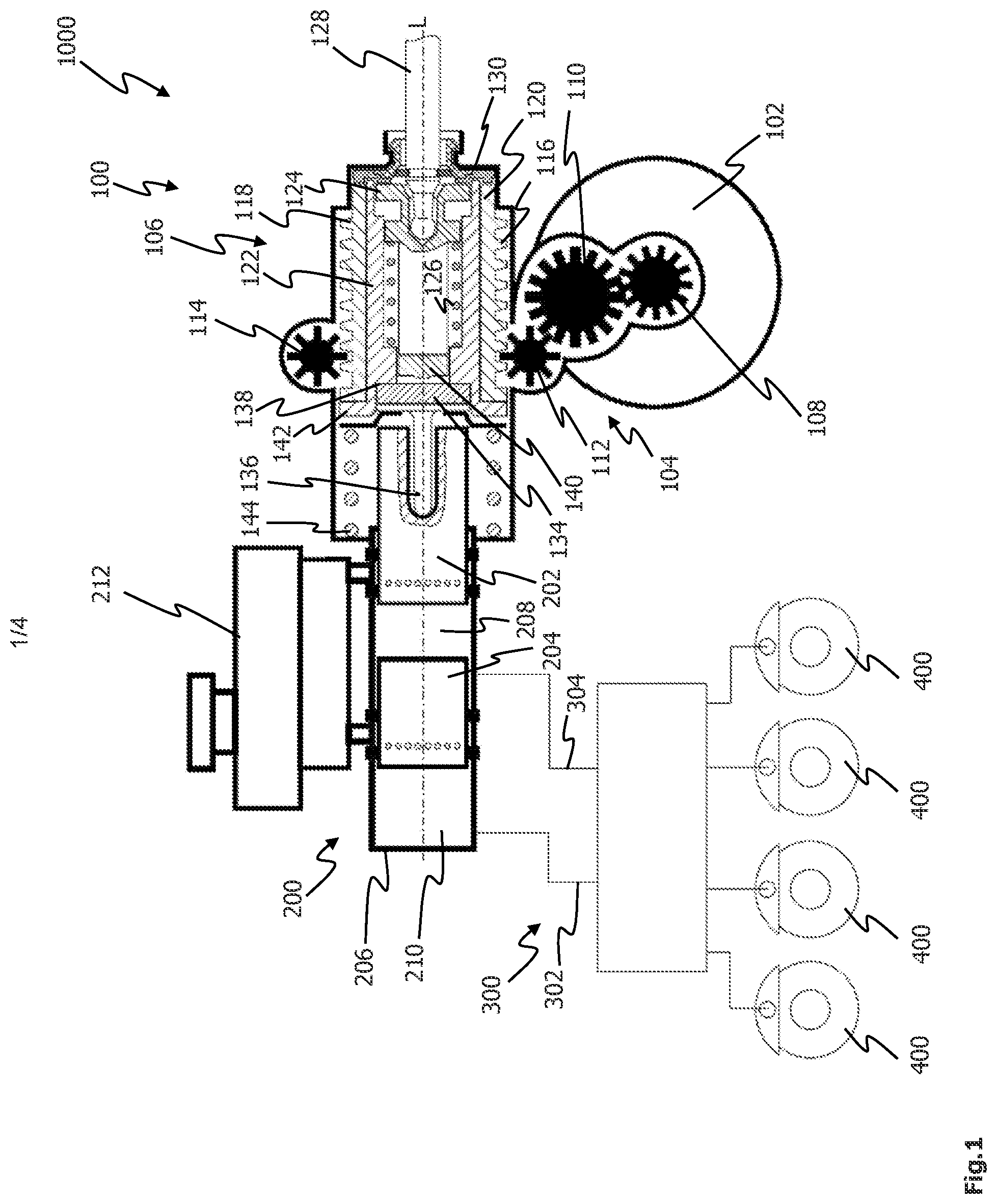 Patent US12128866 — Electrically activatable actuating unit for a motor vehicle brake system, brake booster having such an electrically activatable actuating unit and motor vehicle brake system having such a brake booster — Figure 1