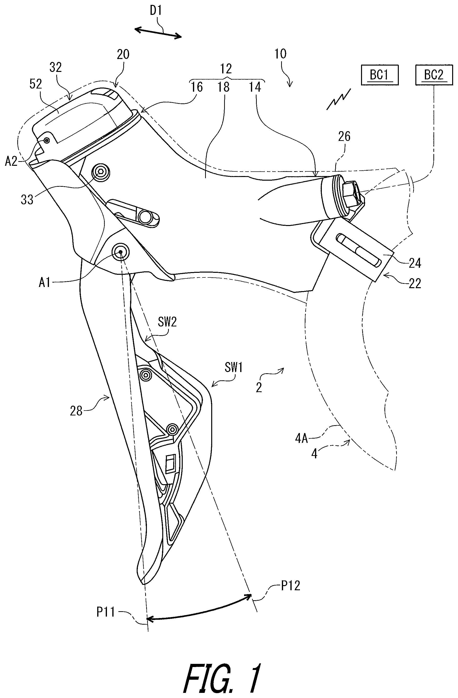 Patent US12128979 — Electric device and operating device for human-powered vehicle — Figure 1