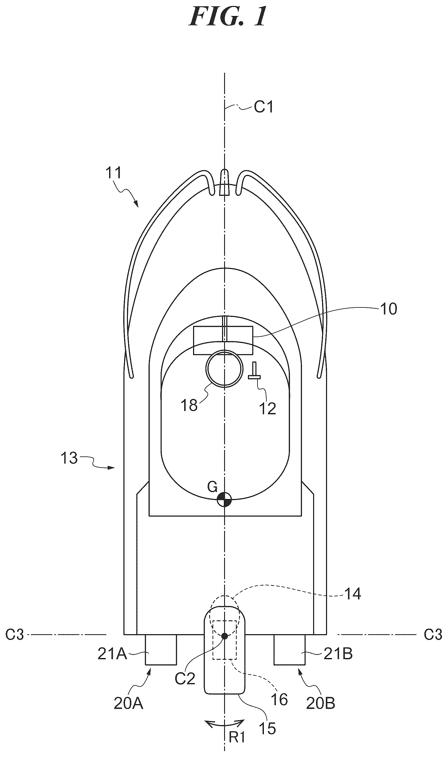 Patent US12129007 — Control system for posture control tabs of marine vessel, marine vessel, and method for controlling posture control tabs of marine vessel that are capable of assisting operations of steering control — Figure 1