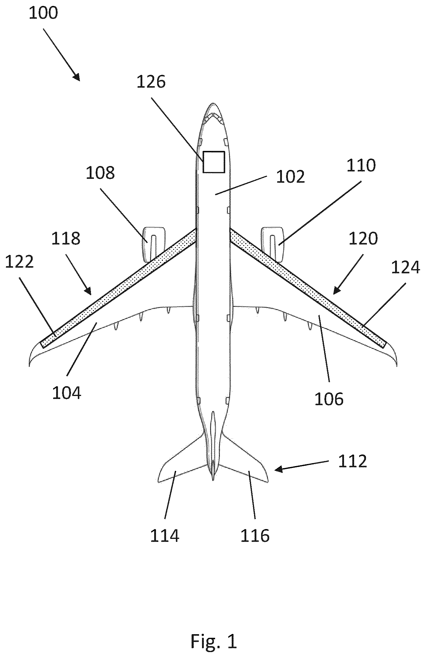 Patent US12129018 — Active drag control system for an aircraft — Figure 1