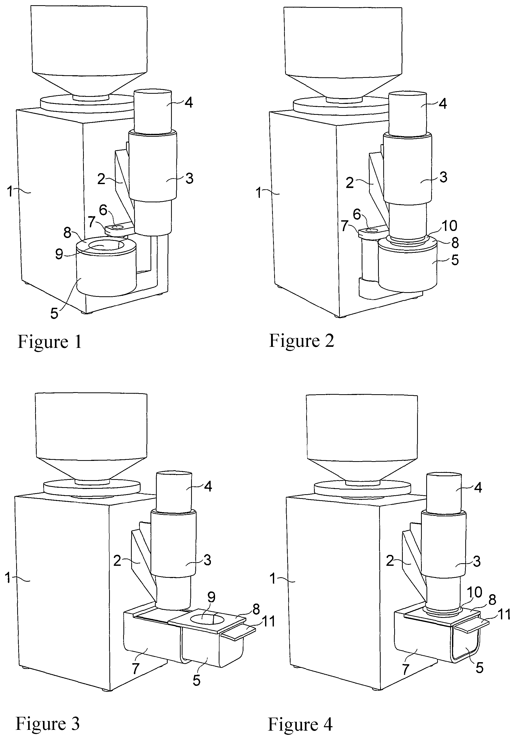 Patent US12129060 Figure 1 – Coffee grinder having filling device for refillable coffee capsules