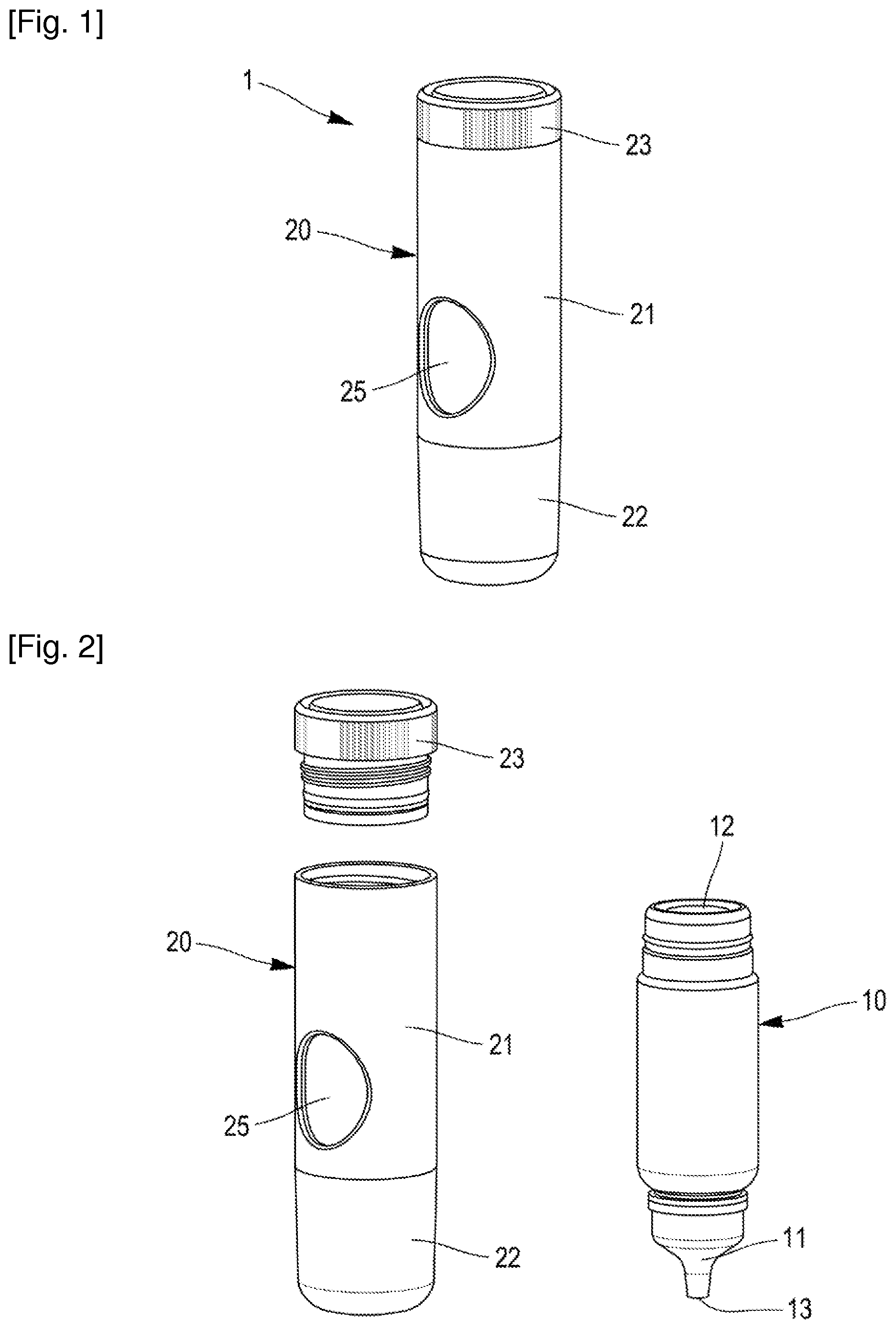 Patent US12129073 Figure 1 – Assembly composed of a container for a fluid and a dispenser packaging