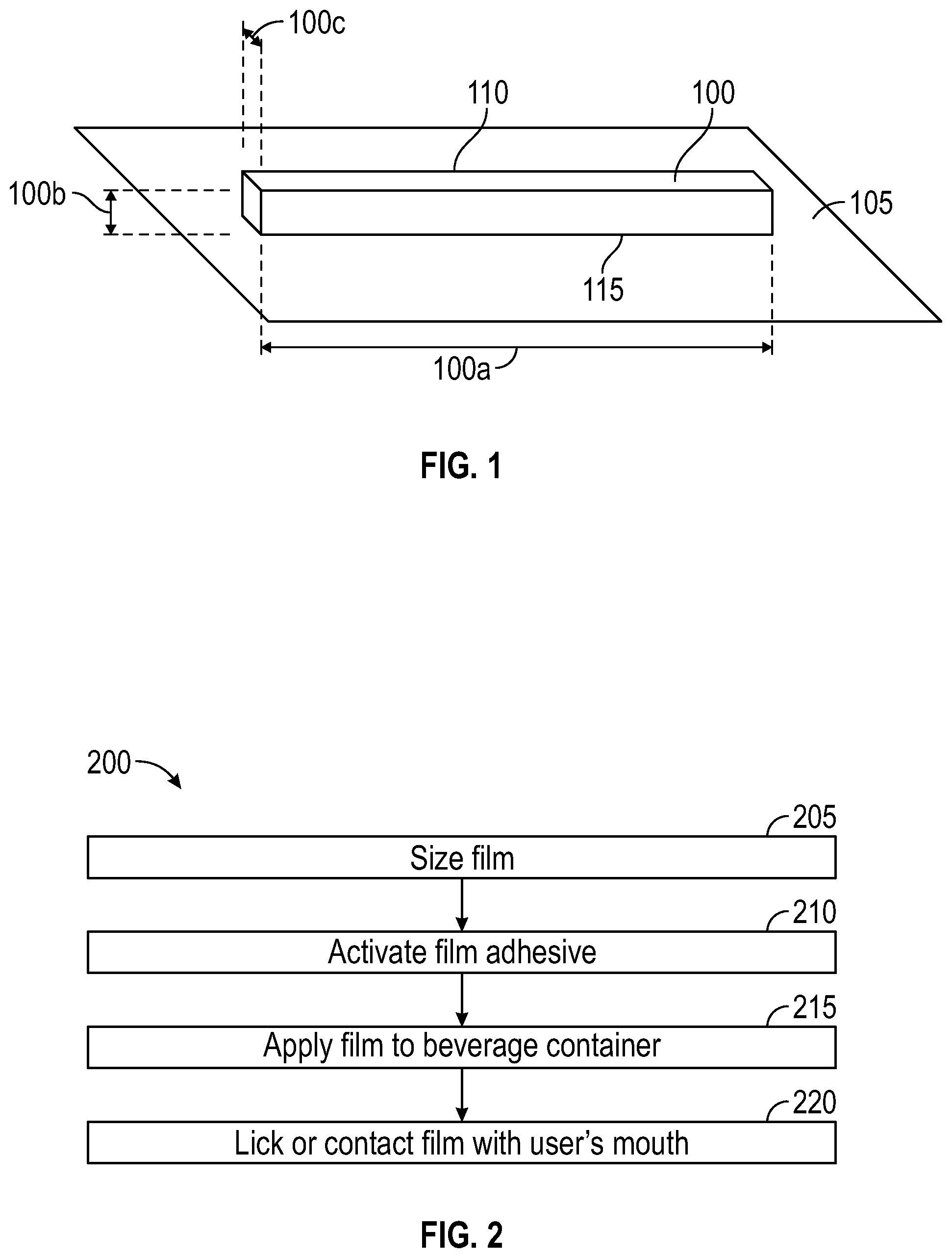 Patent US12129089 — Adhesive flavor strip for beverage containers and/or edible products — Figure 1