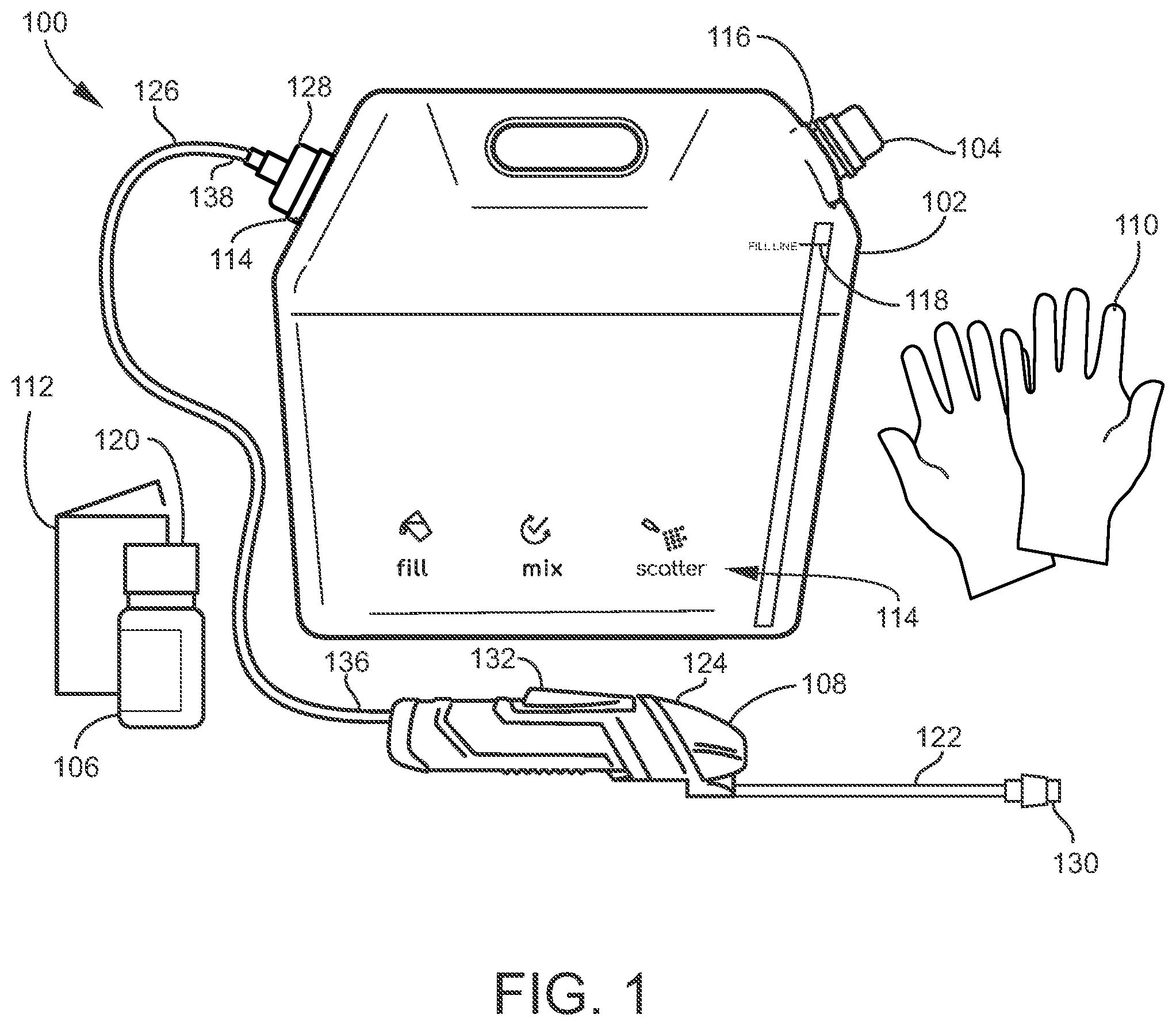 Patent US12129097 — Connectors and methods for contactless transfer of fluid between containers — Figure 1