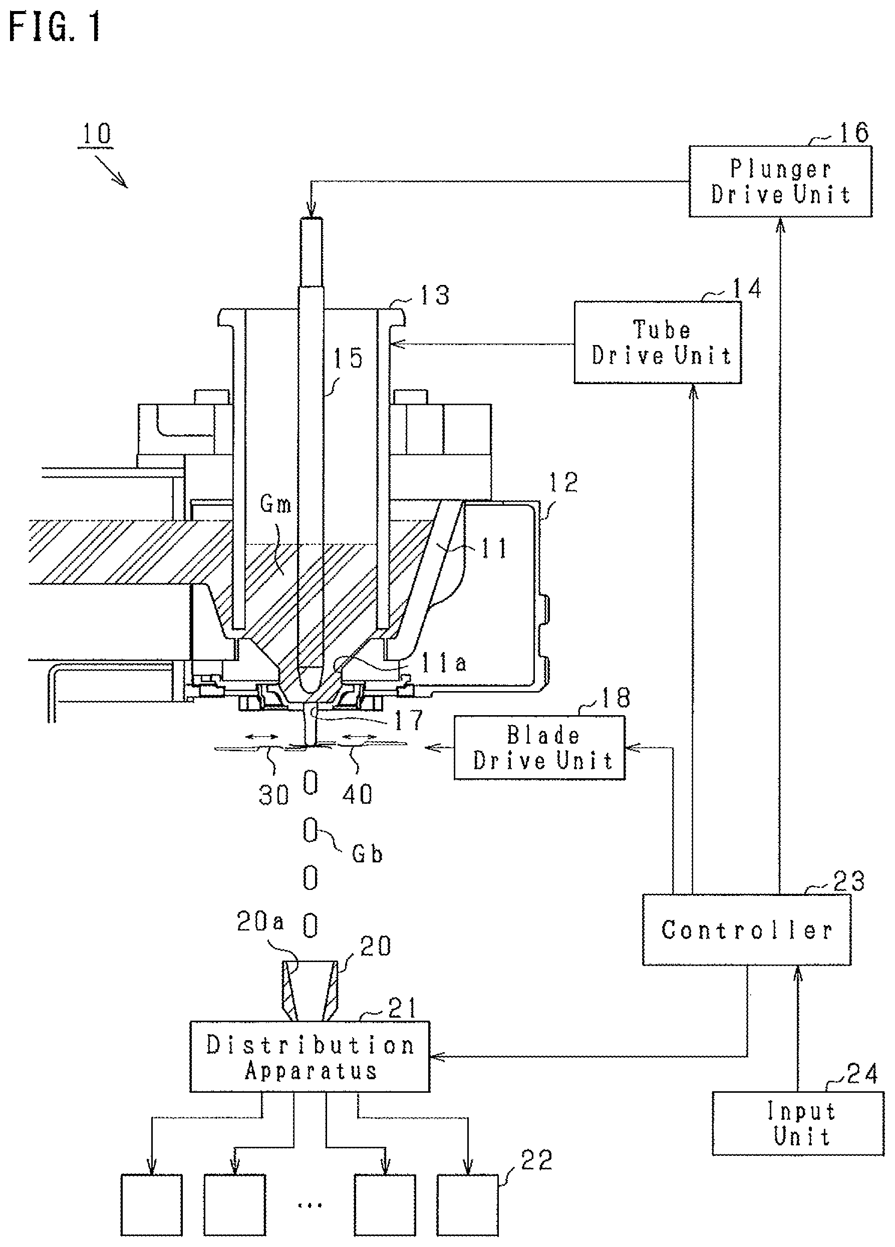 Patent US12129200 — Molten glass cutting apparatus and glass product manufacturing apparatus — Figure 1