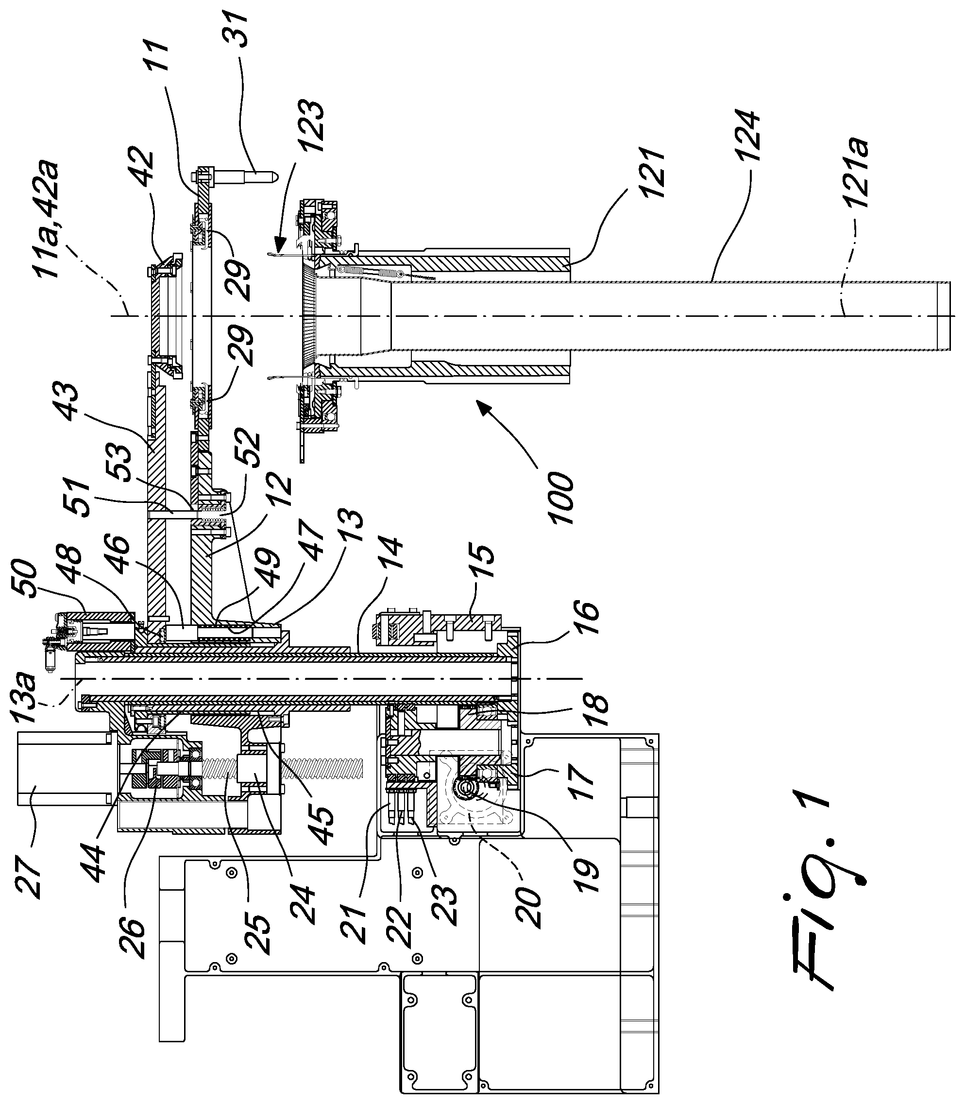 Patent US12129580 — Pick-up device for picking up a tubular knitted article from a circular knitting machine and for its transfer to a unit adapted to perform additional operations on the article — Figure 1