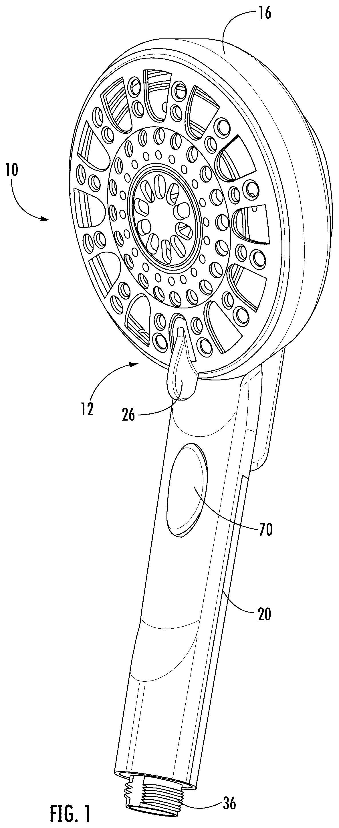 Patent US12129633 — Handheld showerhead with push-button release mechanism — Figure 1
