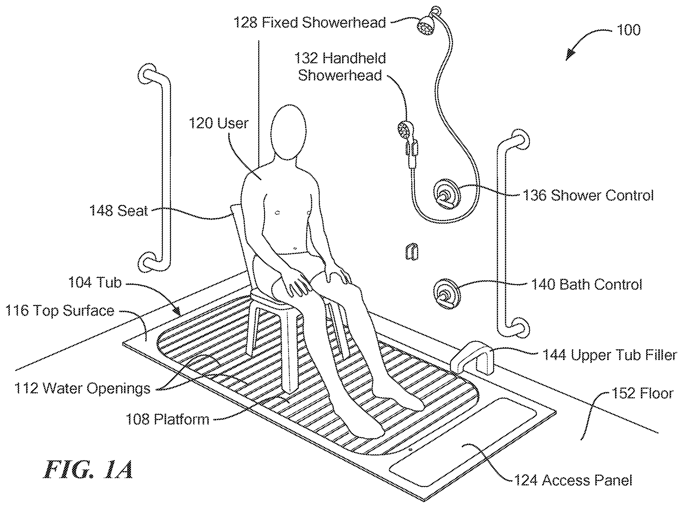 Patent US12129635 — Accessible subfloor bath — Figure 1