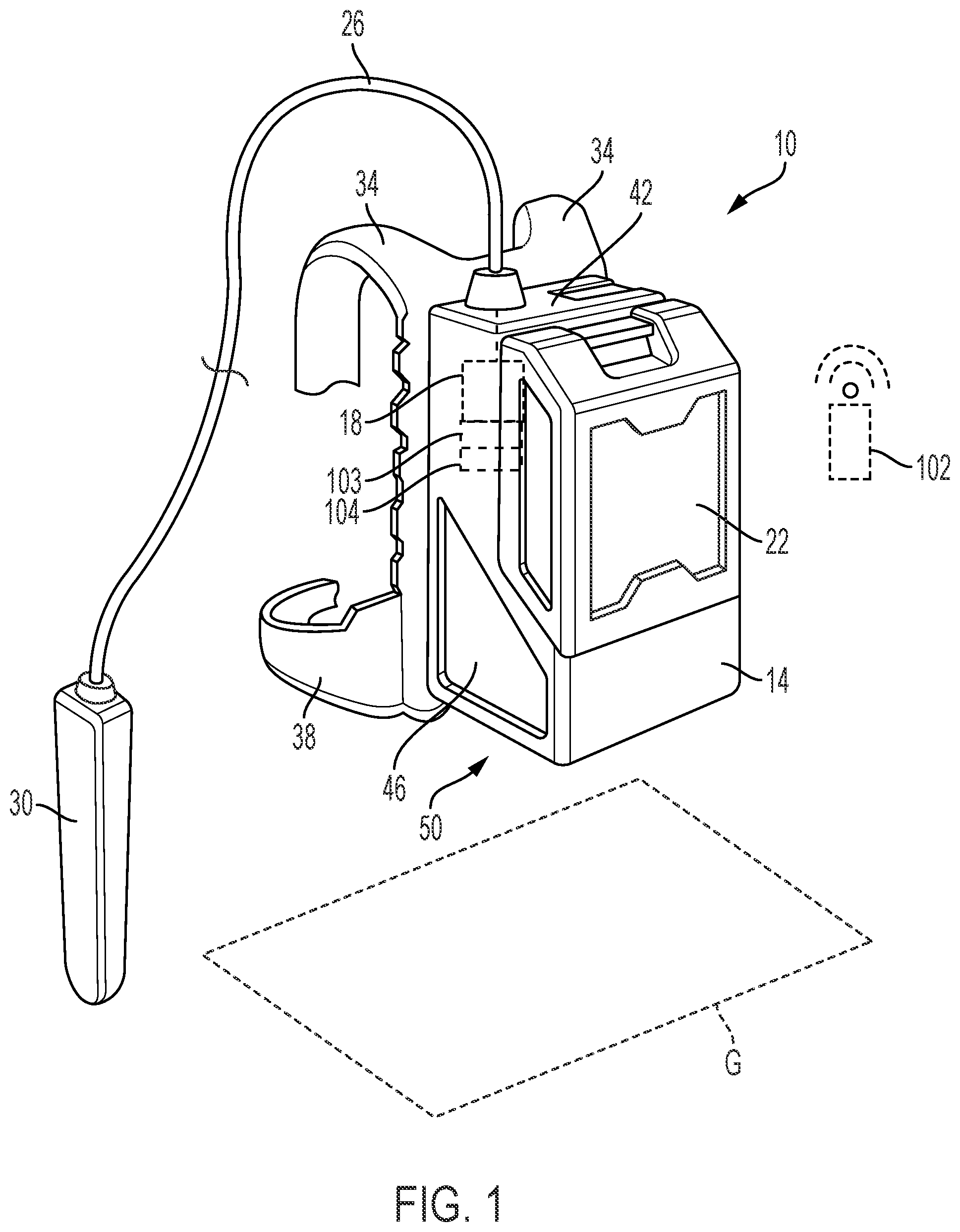 Patent US12129673 — Concrete vibrator for use in a briefcase configuration — Figure 1
