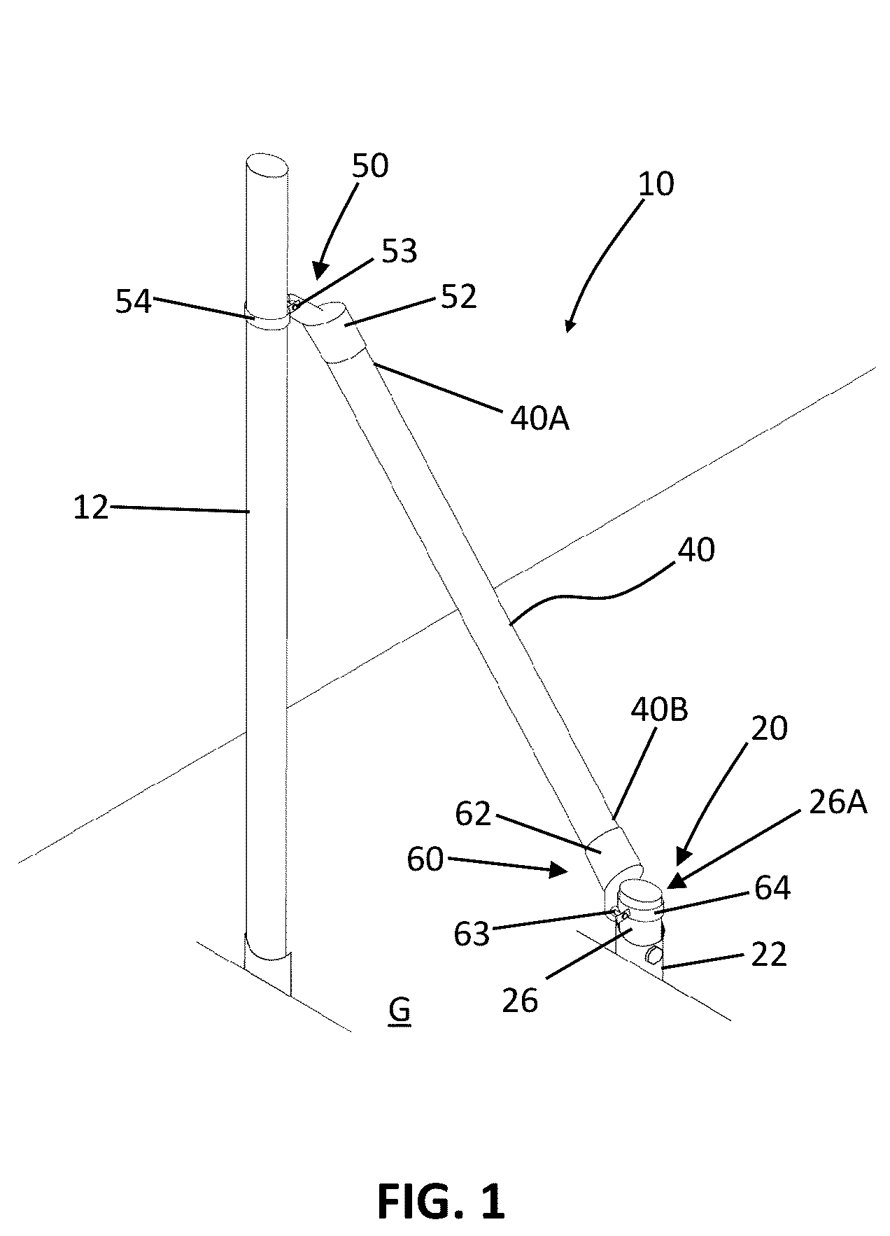 Patent US12129680 — Angle brace assembly and a method of providing support with an angle brace — Figure 1