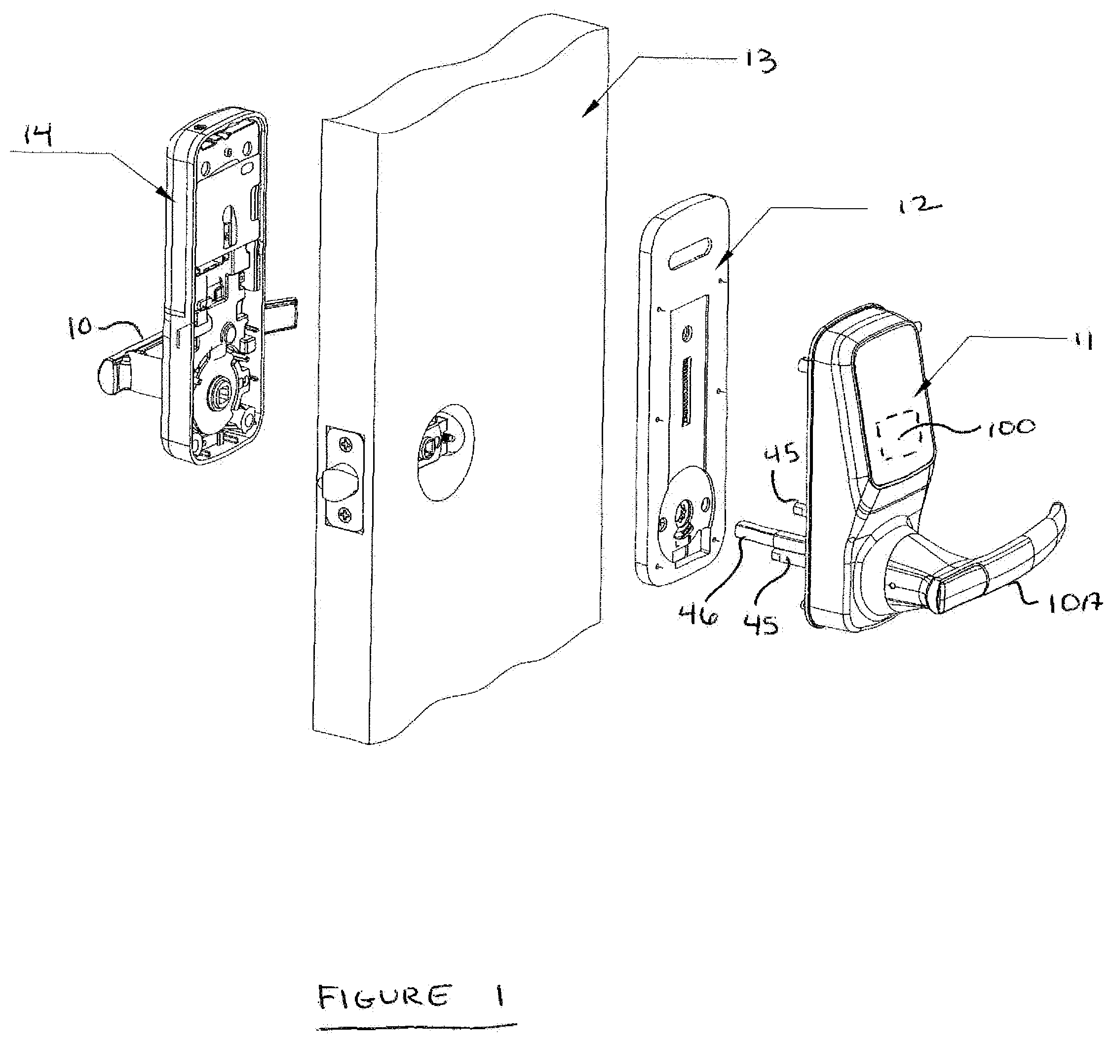 Patent US12129684 — Indicator lock for a public service room door — Figure 1