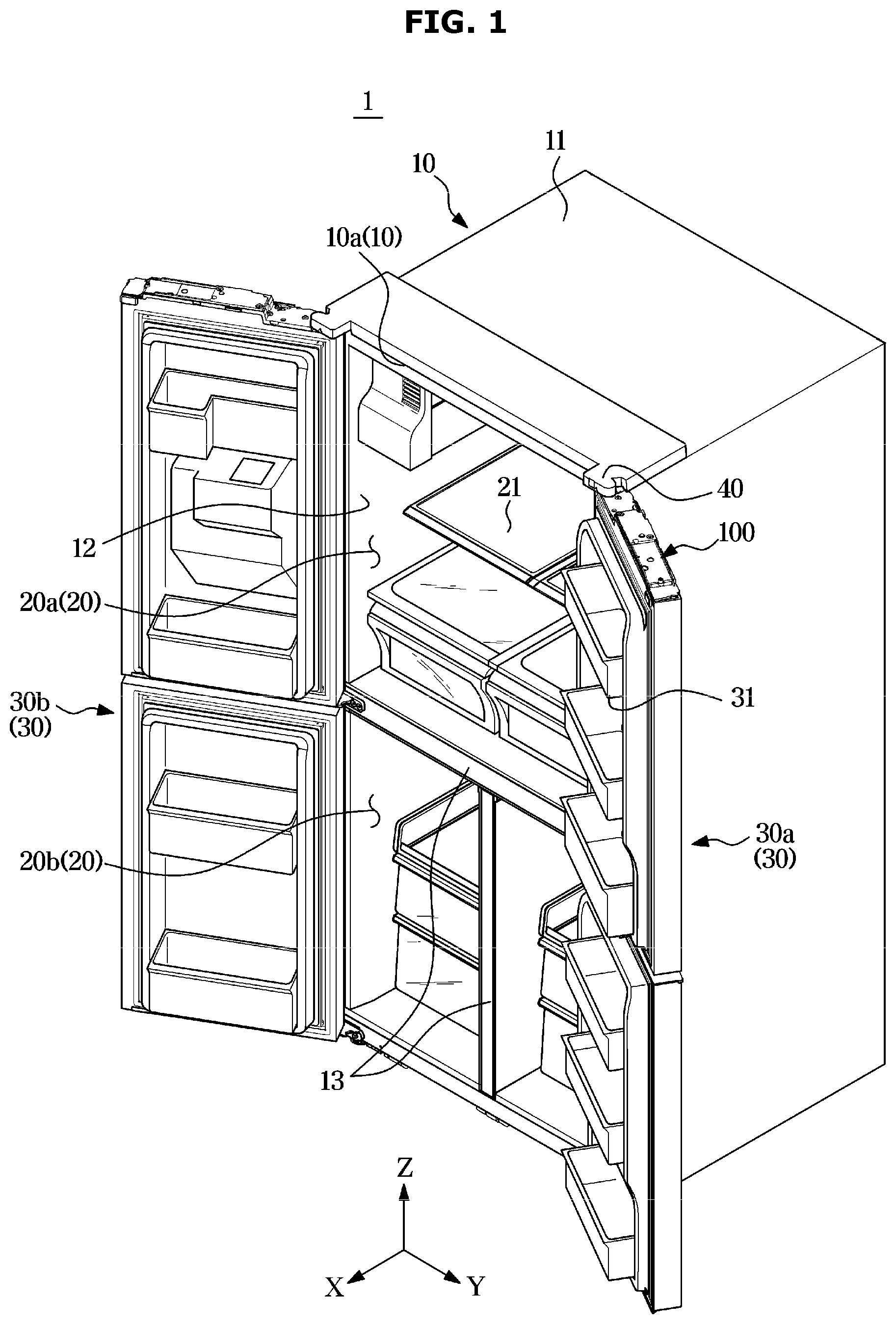 Patent US12129702 — Refrigerator and control method thereof — Figure 1