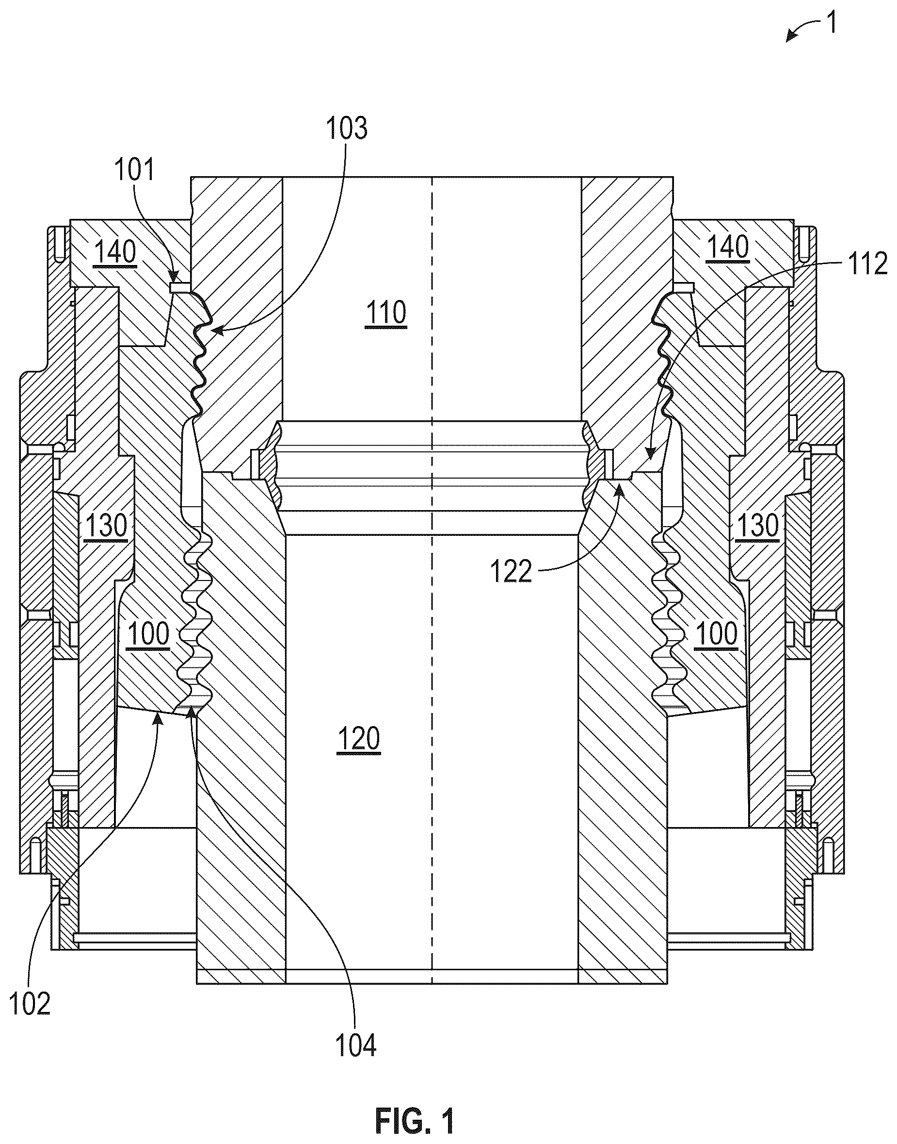 Patent US12129727 — Collet-type wellhead connector system — Figure 1