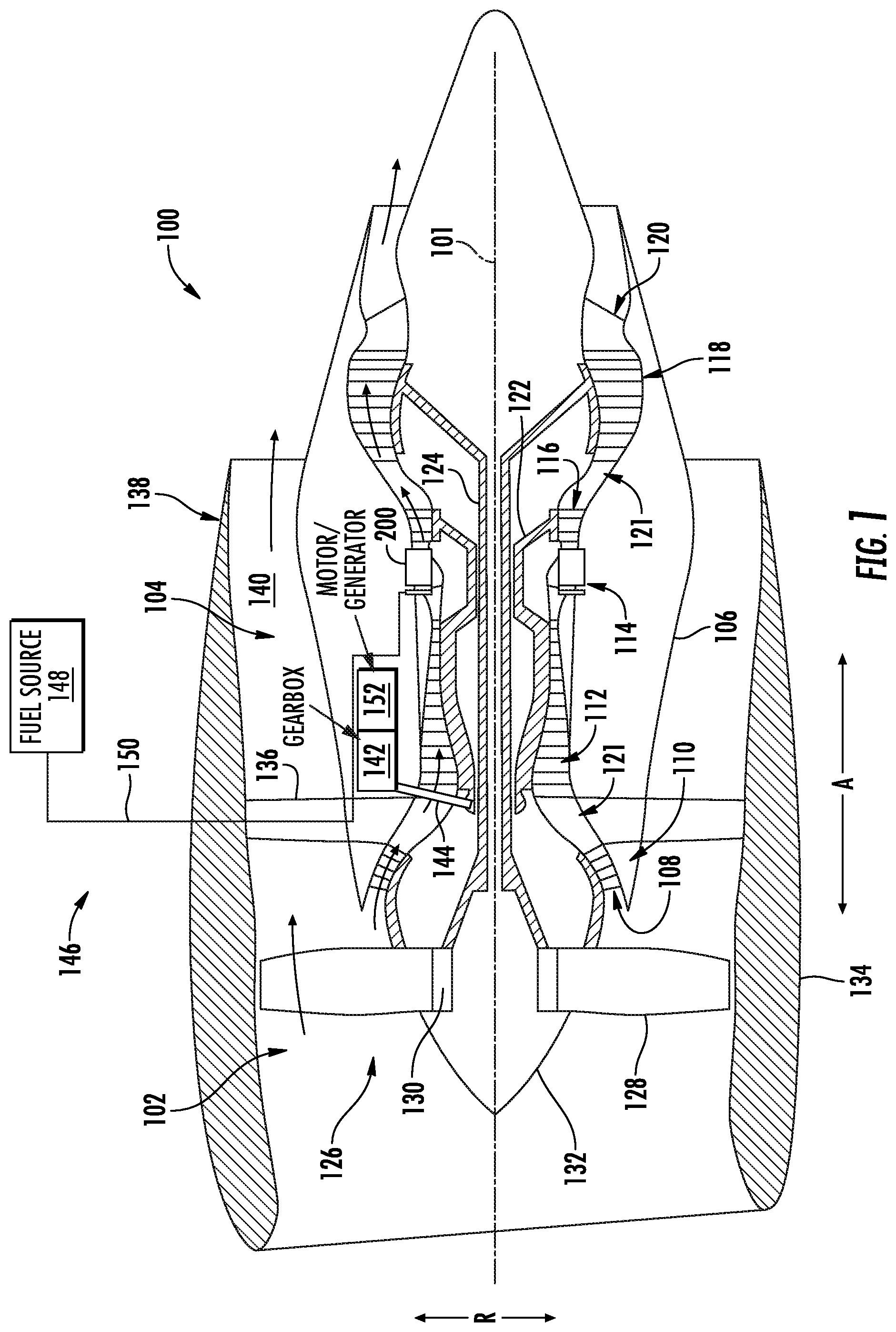 Patent US12129789 — Systems and method of operating a fuel cell assembly, a gas turbine engine, or both — Figure 1