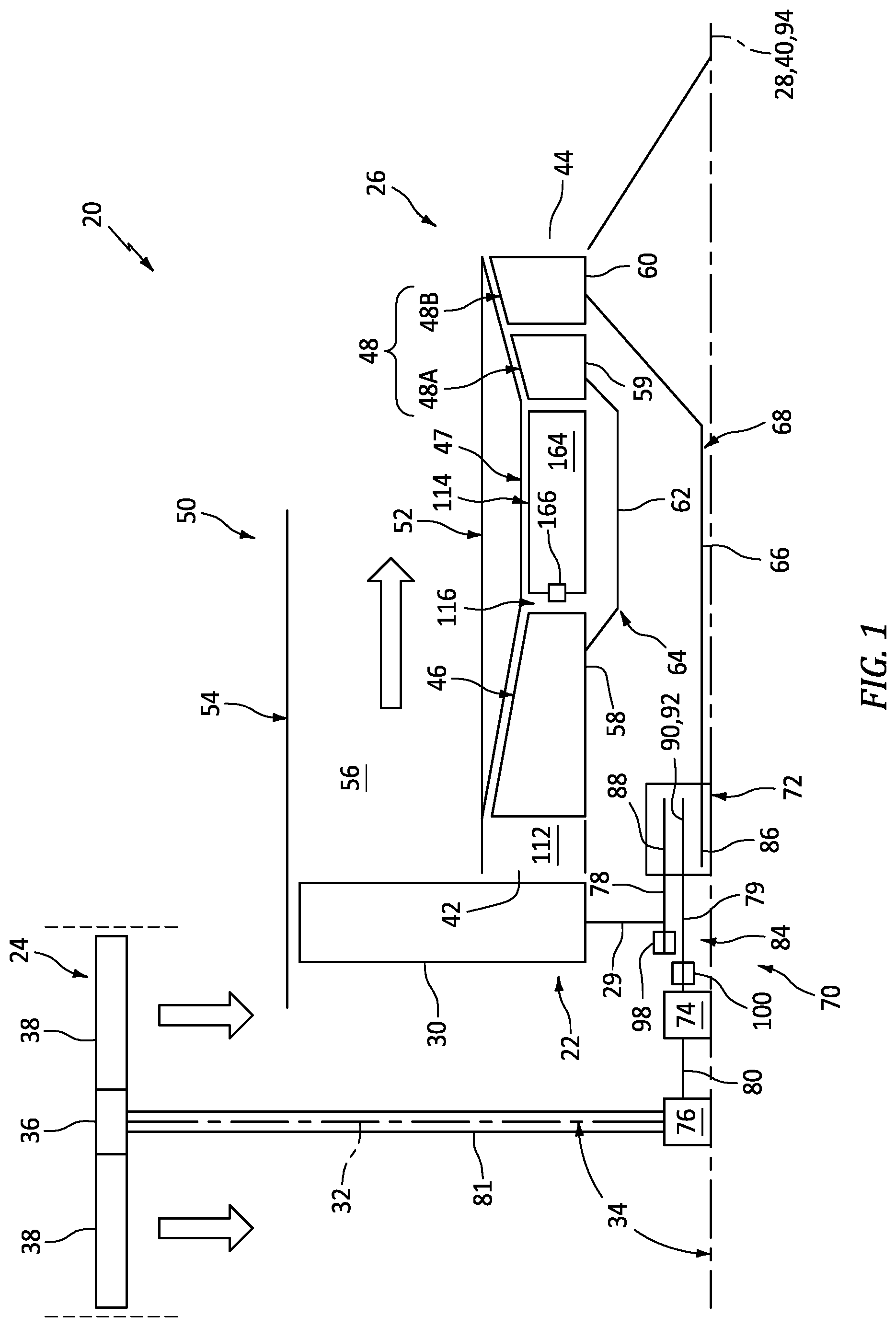 Patent US12129802 Figure 1 – Selective power distribution for an aircraft propulsion system