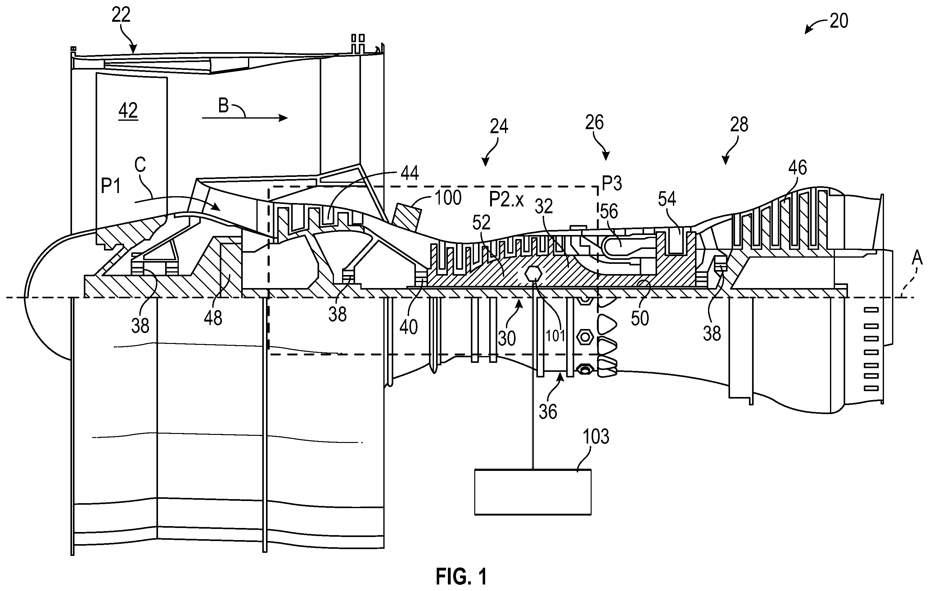 Patent US12129804 — Shifted bleed valve modulation detection — Figure 1
