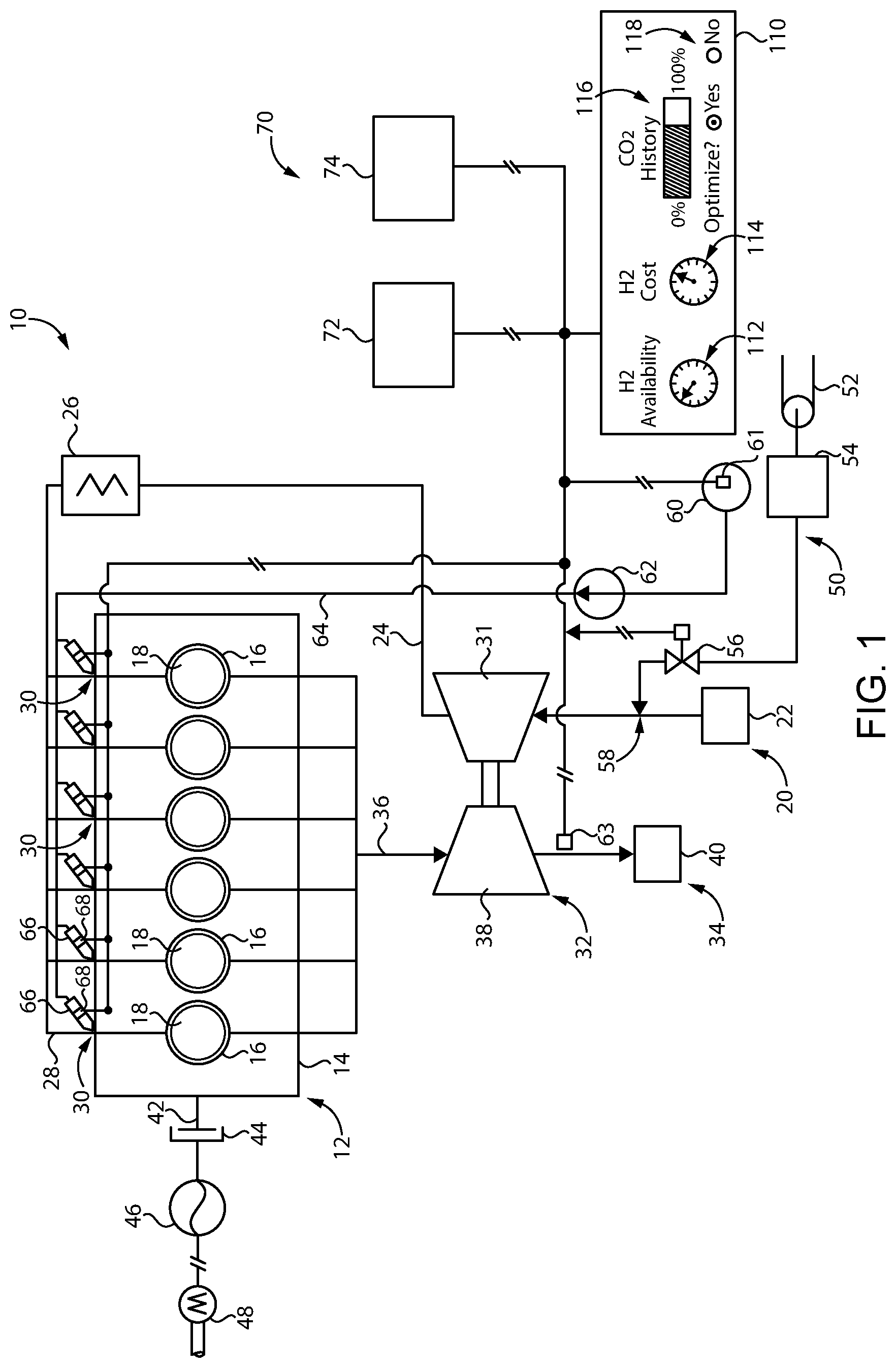 Patent US12129807 Figure 1 – Dual fuel engine operating strategy for optimized hydrogen and hydrocarbon fueling