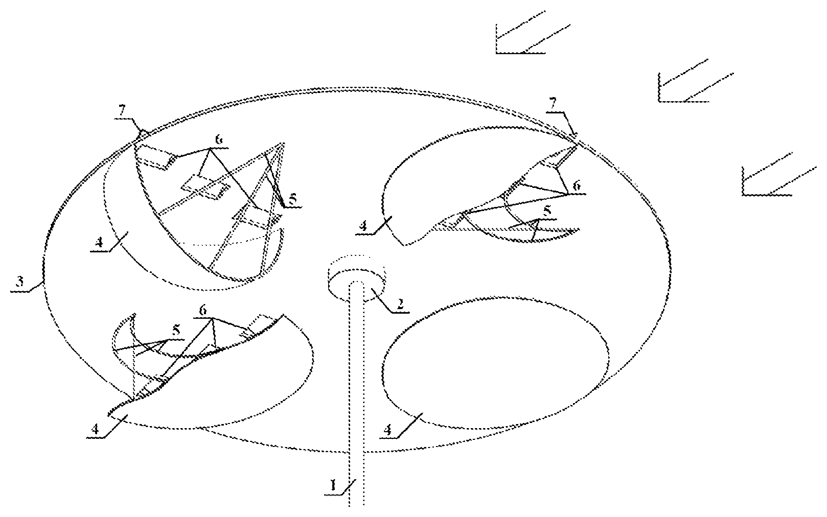 Patent US12129823 — Fluid turbine with parachute-like catchers — Figure 1