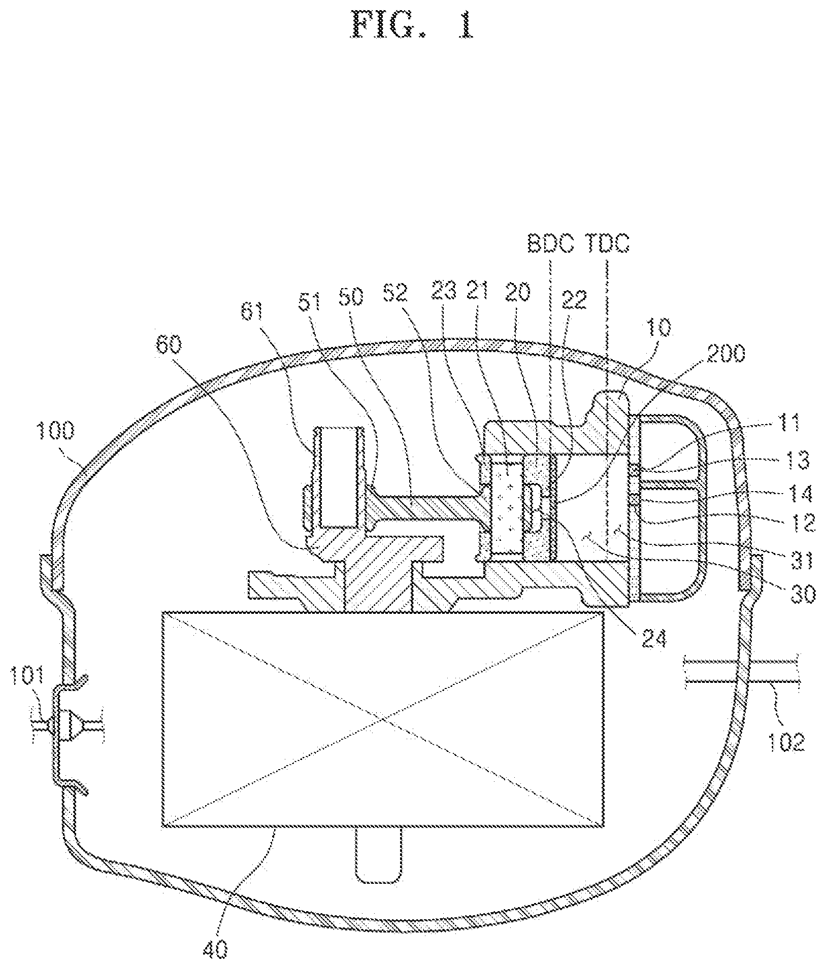 Patent US12129842 — Reciprocal compressor and refrigerator including the same — Figure 1