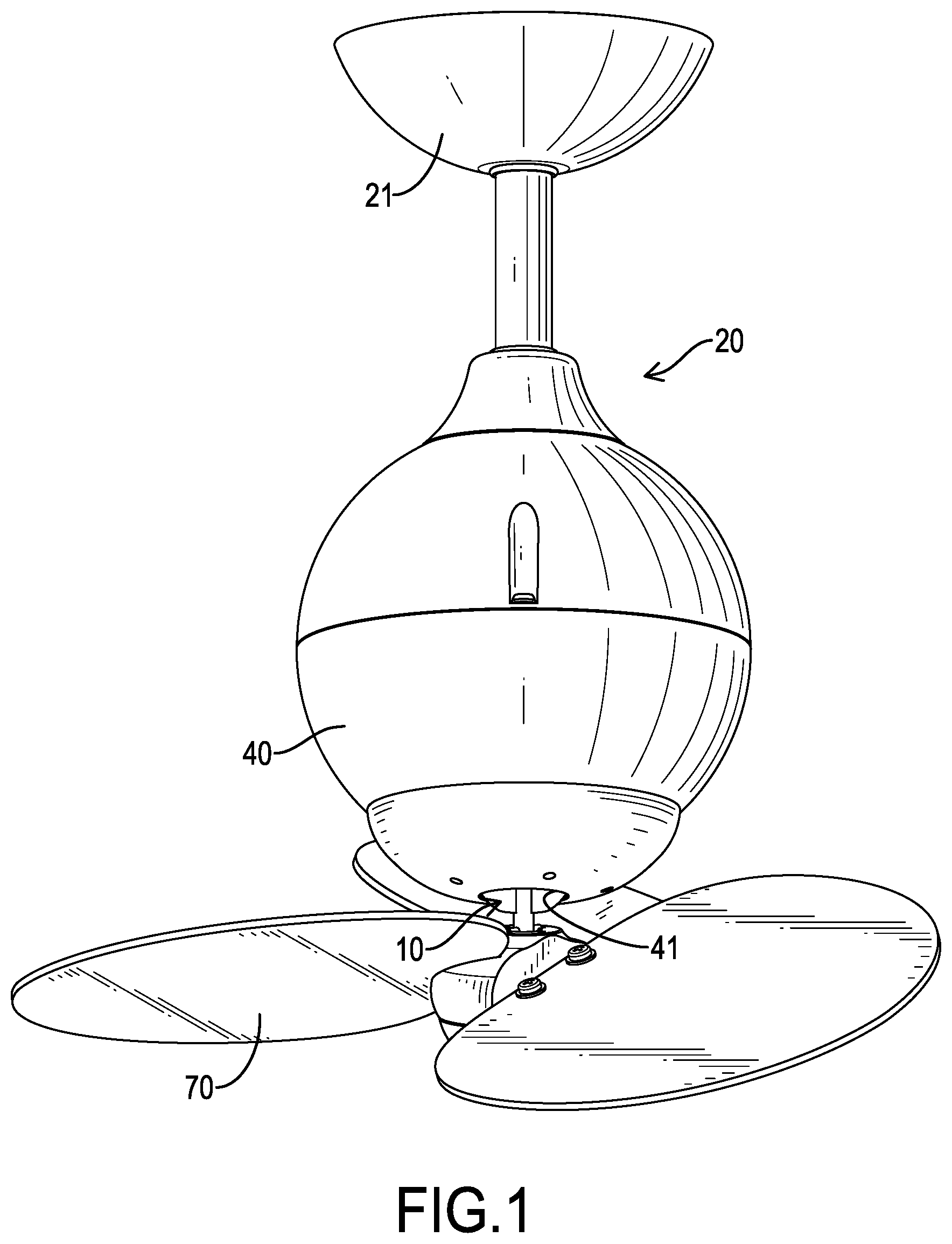 Patent US12129863 — Adapting assembly of a ceiling fan and ceiling fan having the same — Figure 1