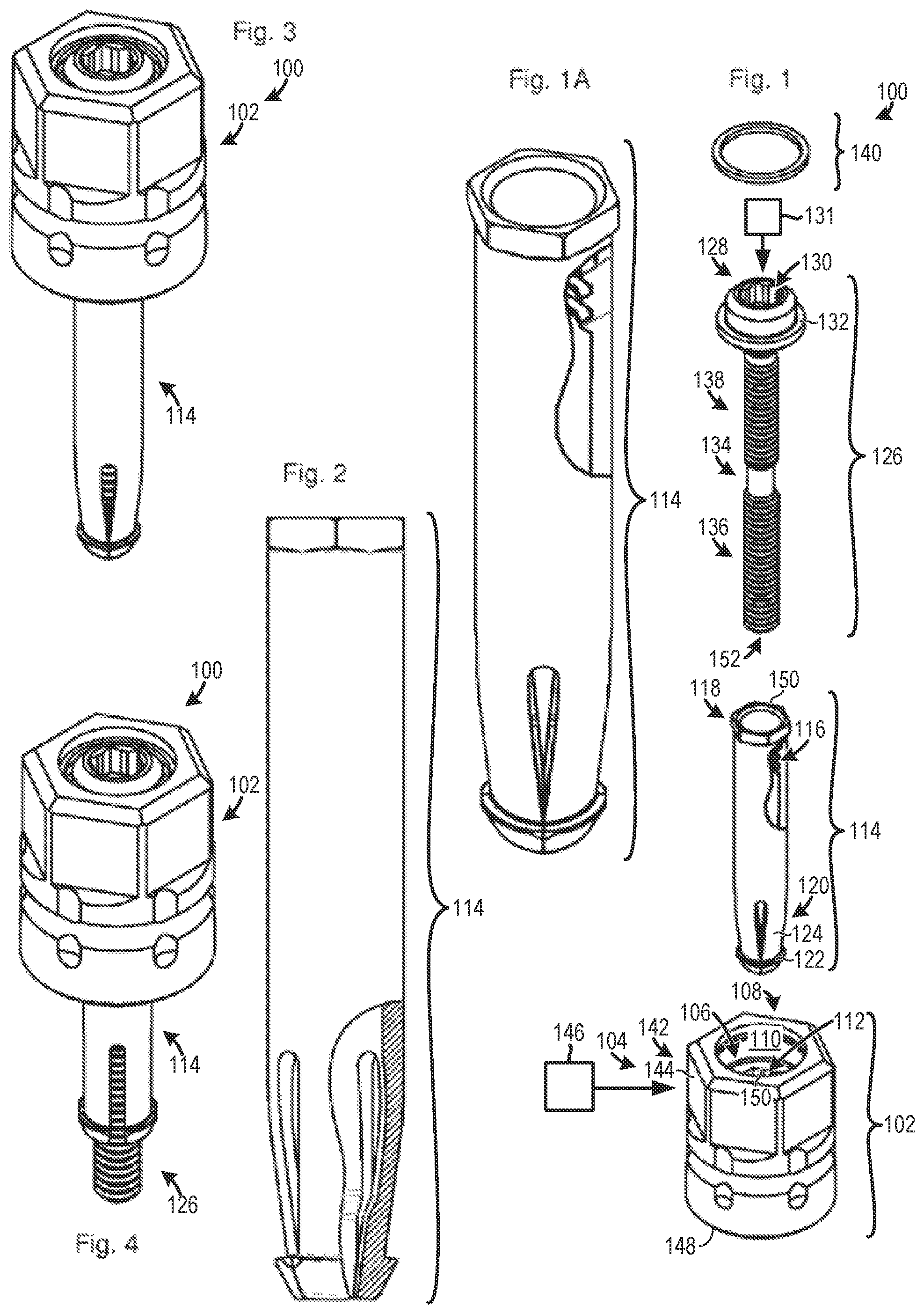 Patent US12129882 — One piece screws for, and methods for making and using, blind side fasteners and systems with free spin feature — Figure 1