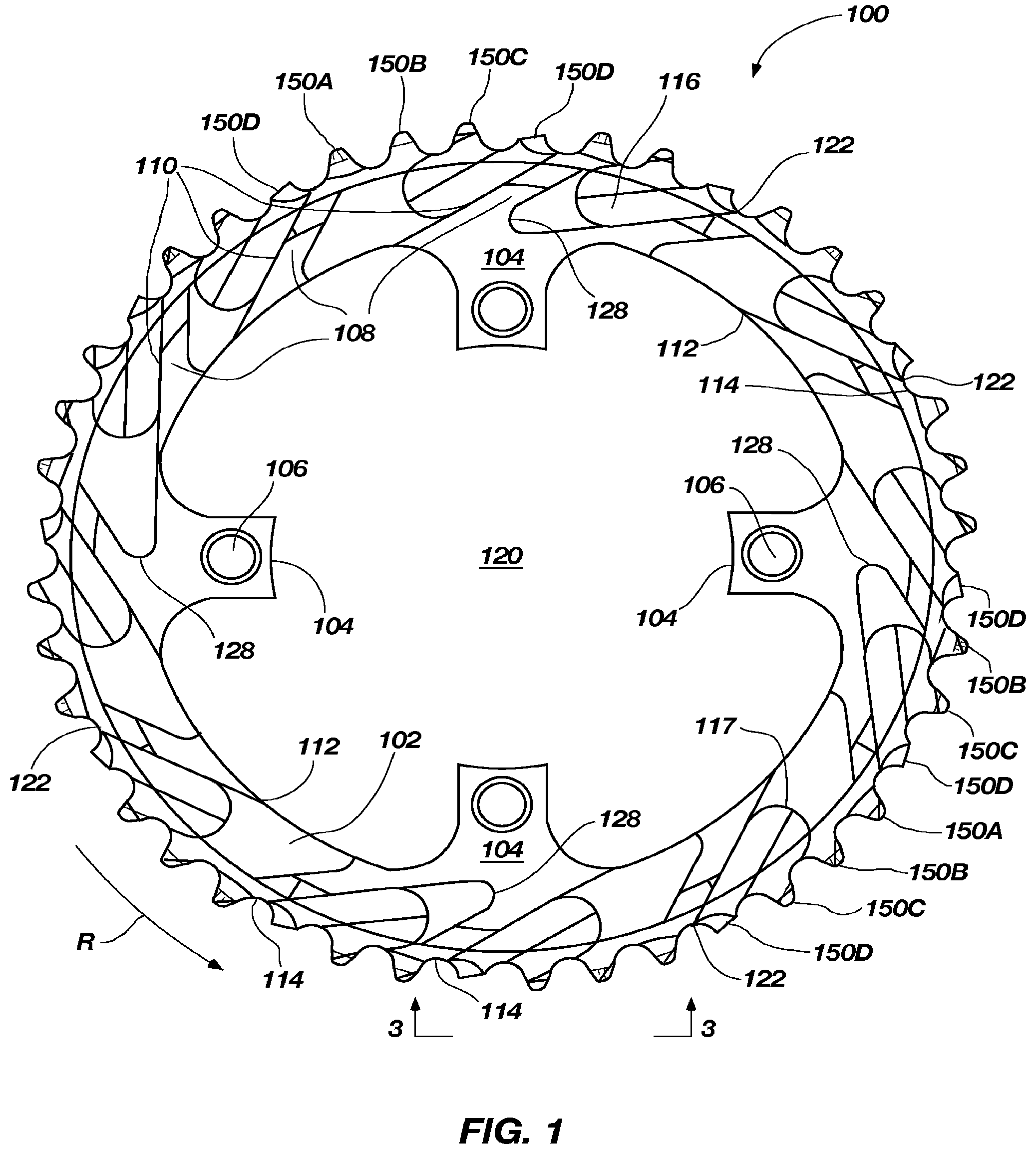 Patent US12129918 — Bicycle chain rings — Figure 1