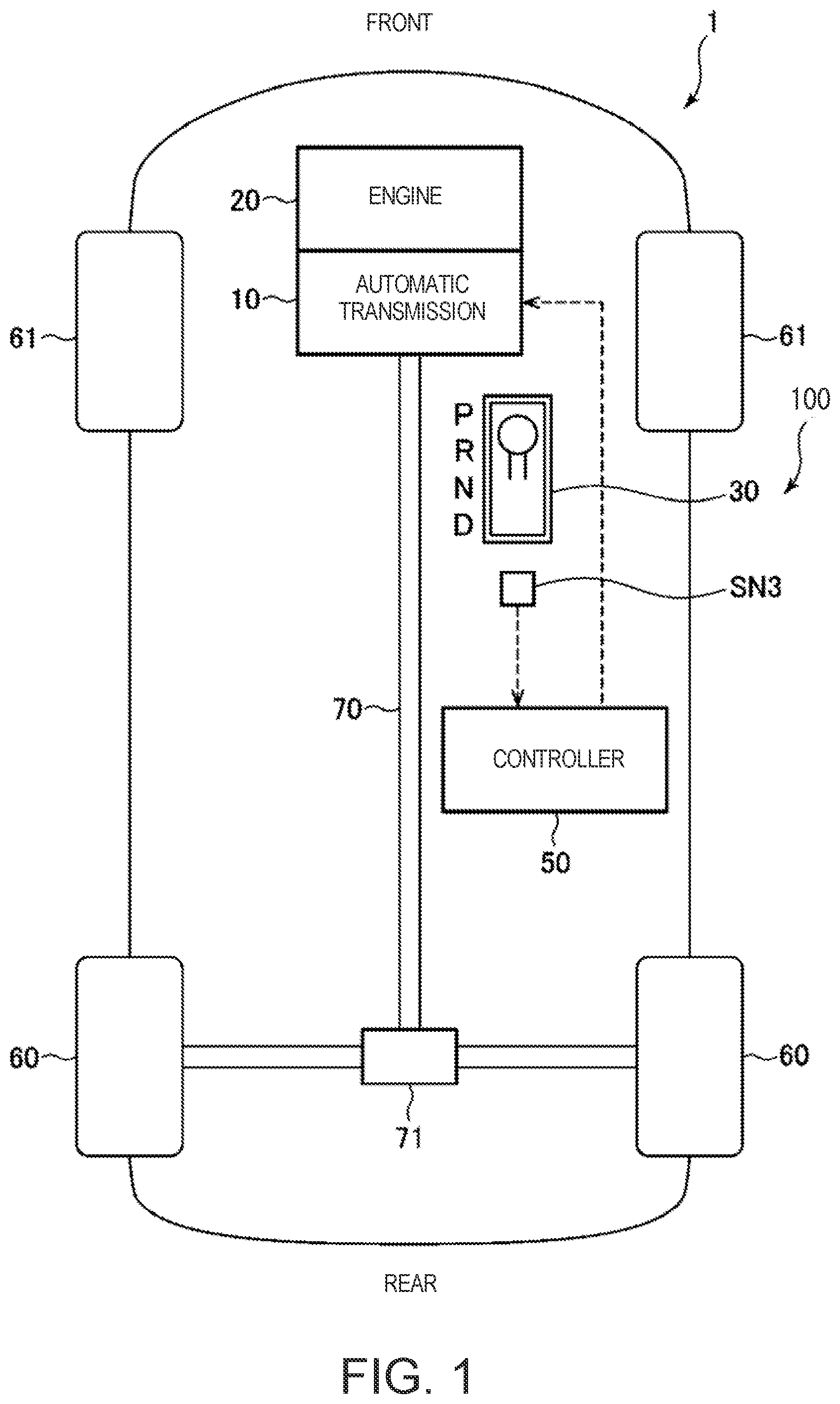 Patent US12129923 — Control system of vehicle including automatic transmission — Figure 1