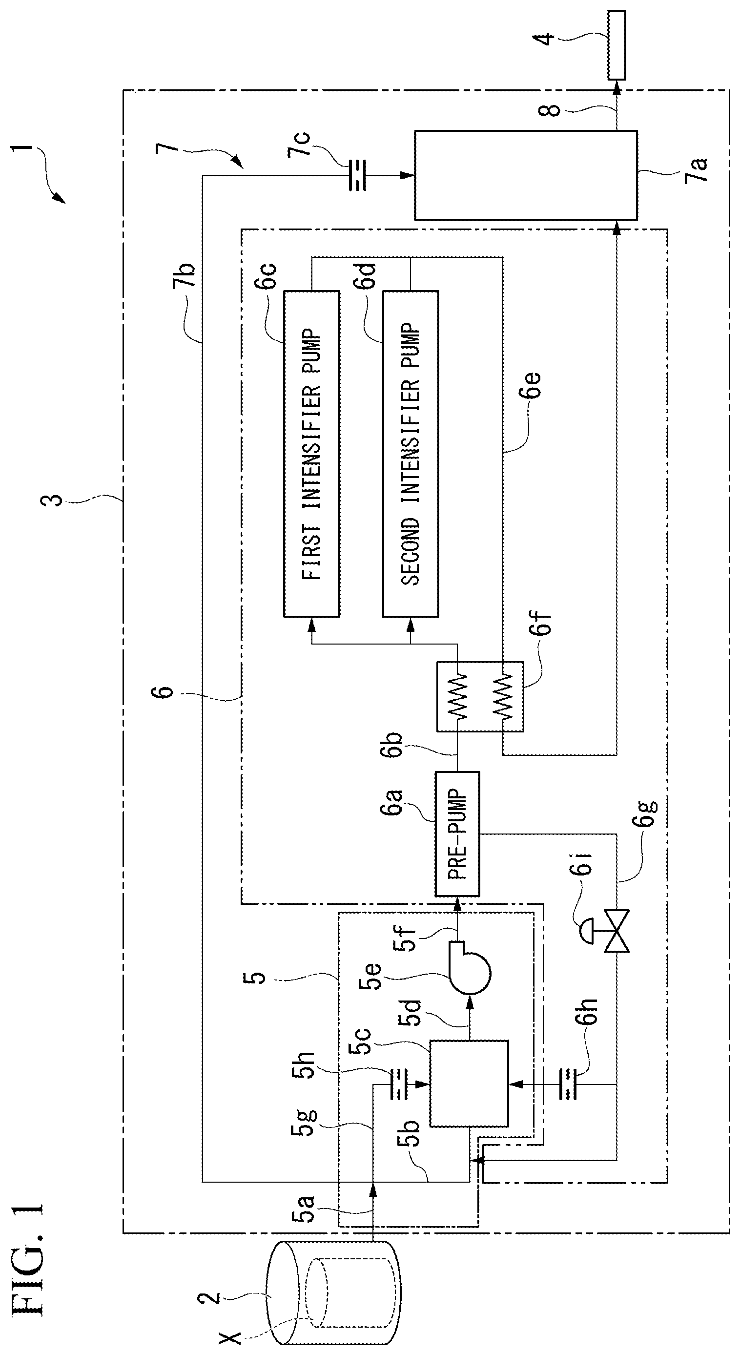 Patent US12129973 — Liquefied fluid supply system and liquefied fluid-spraying apparatus — Figure 1