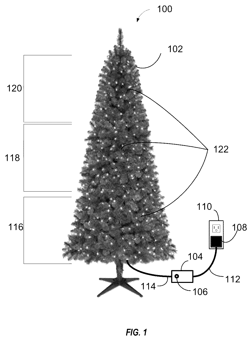 Patent US12129995 — Systems and methods for controlling decorative lighting — Figure 1