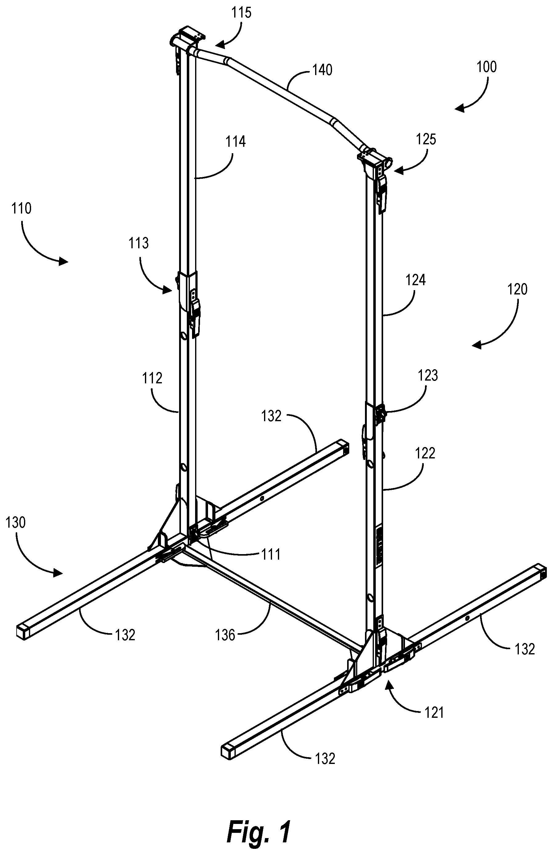 Patent US12134006 Figure 1 – Collapsible freestanding exercise station