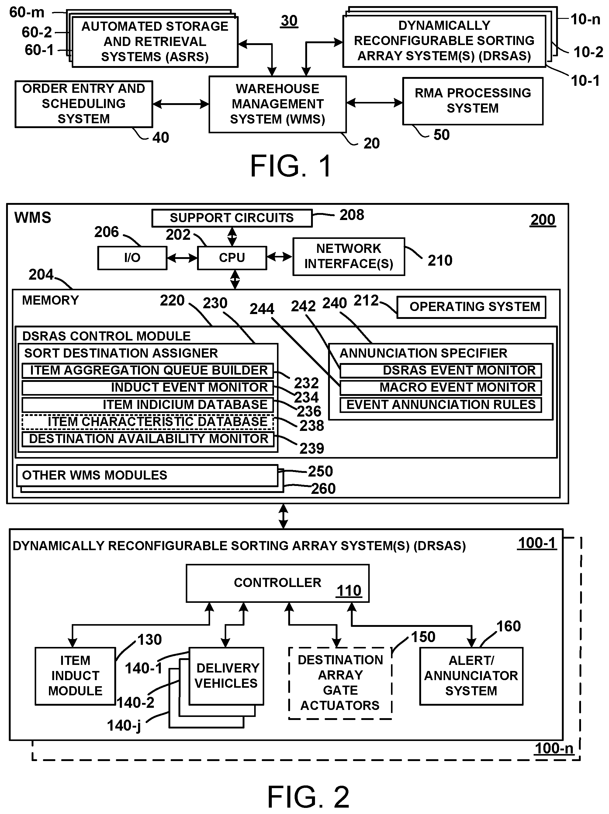Patent US12134110 — Material handling apparatus and method for automatic and manual sorting of items using a dynamically configurable sorting array — Figure 1