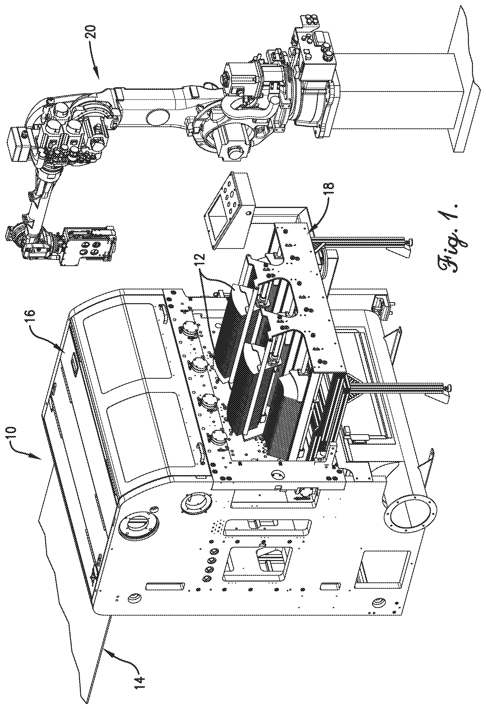 Patent US12134205 — Smart die output lane assembly — Figure 1